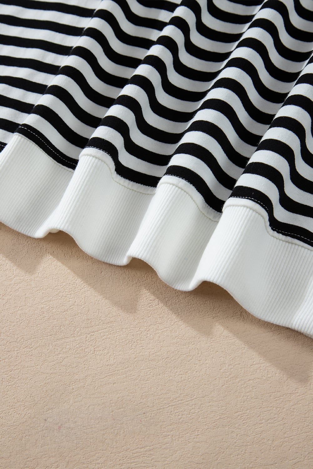 White Stripe Color Block Buttoned Crew Neck Oversized Sweatshirt