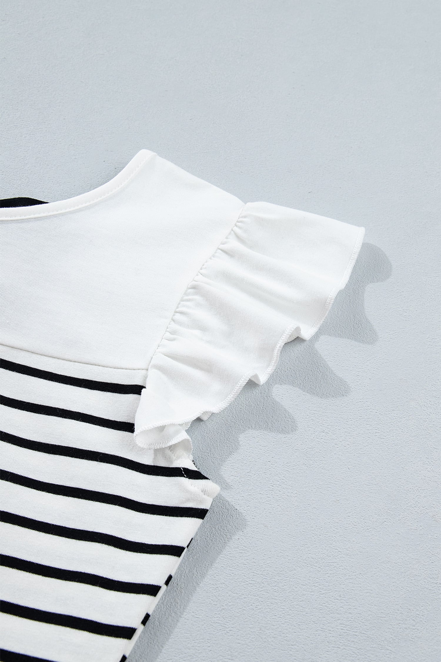White Stripe Contrast Knot Back Ruffle Trim Tank Top