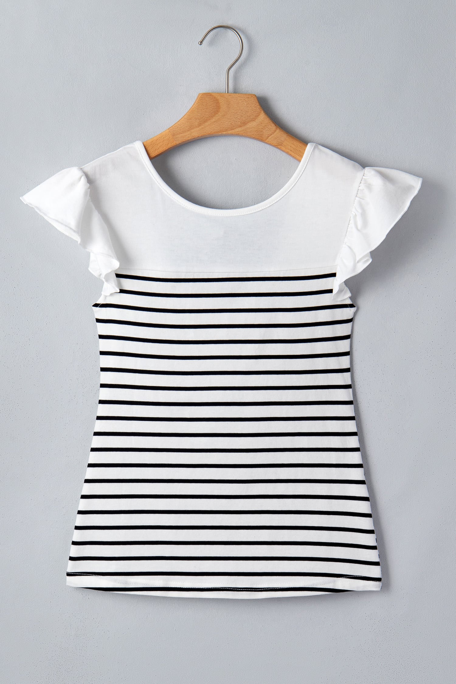 White Stripe Contrast Knot Back Ruffle Trim Tank Top