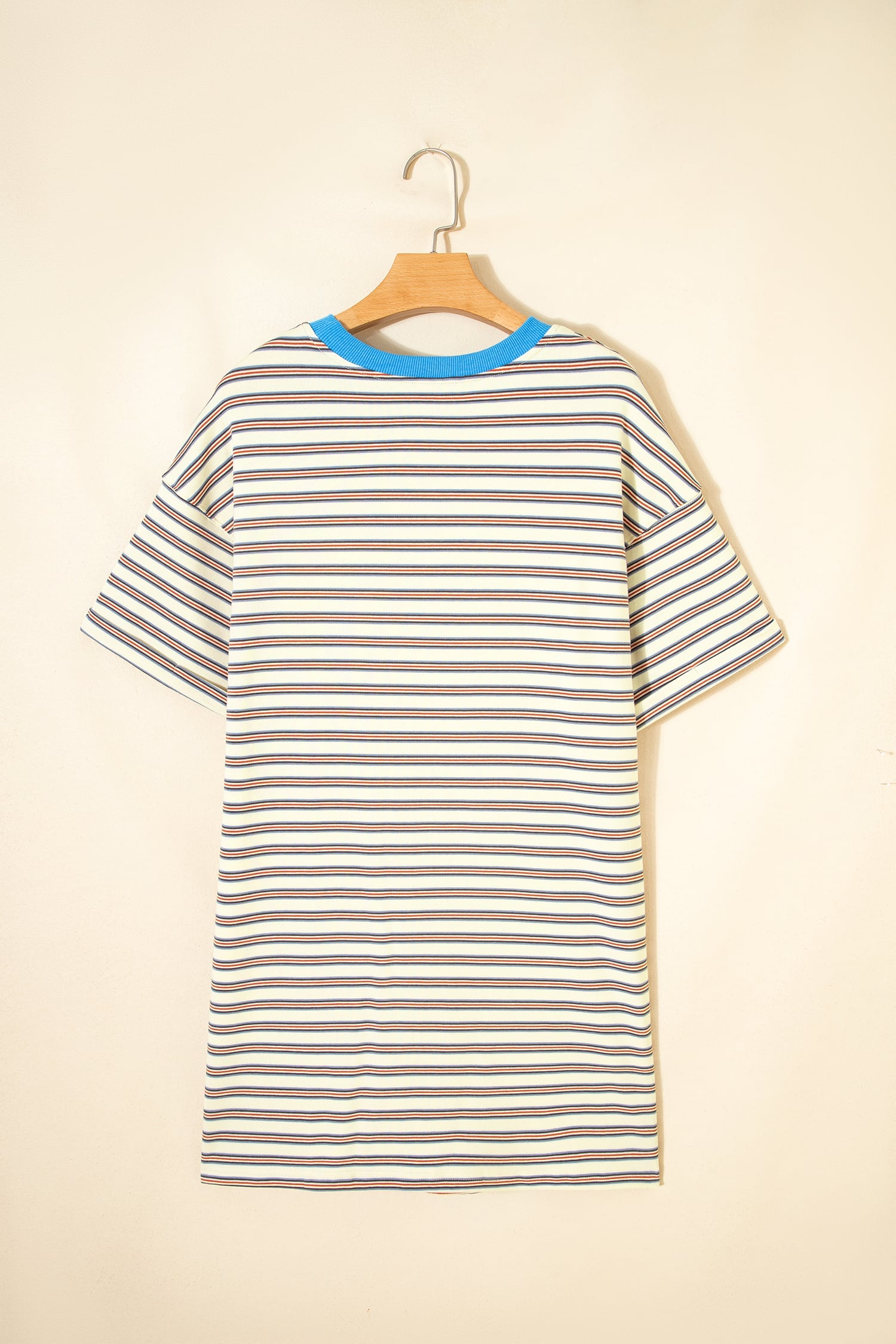 White Stripe Drop Shoulder Cuffed Sleeve Loose Tunic T Shirt Mini Dress