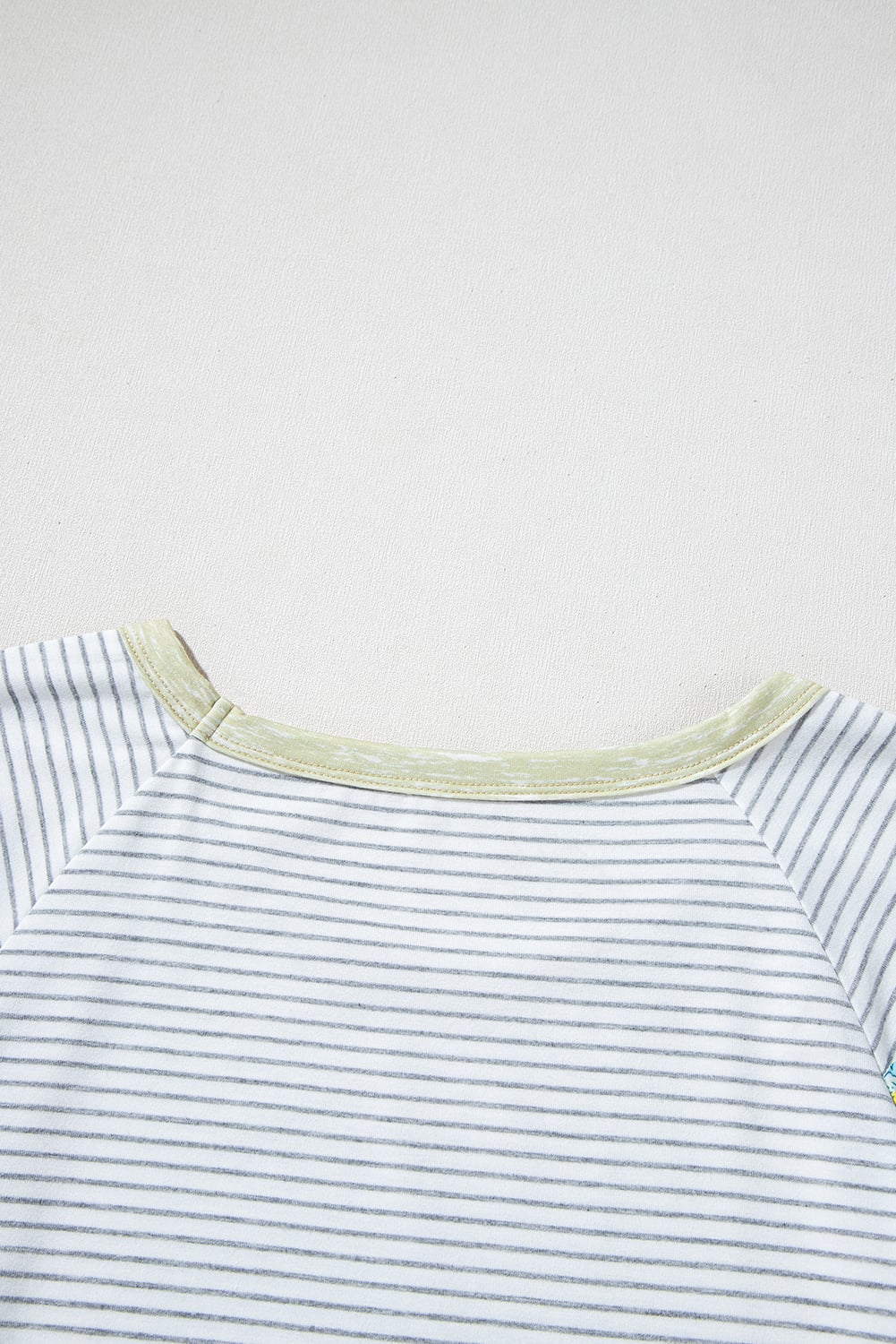 White Stripe Floral Insert Sleeves Contrast Round Neck Tee