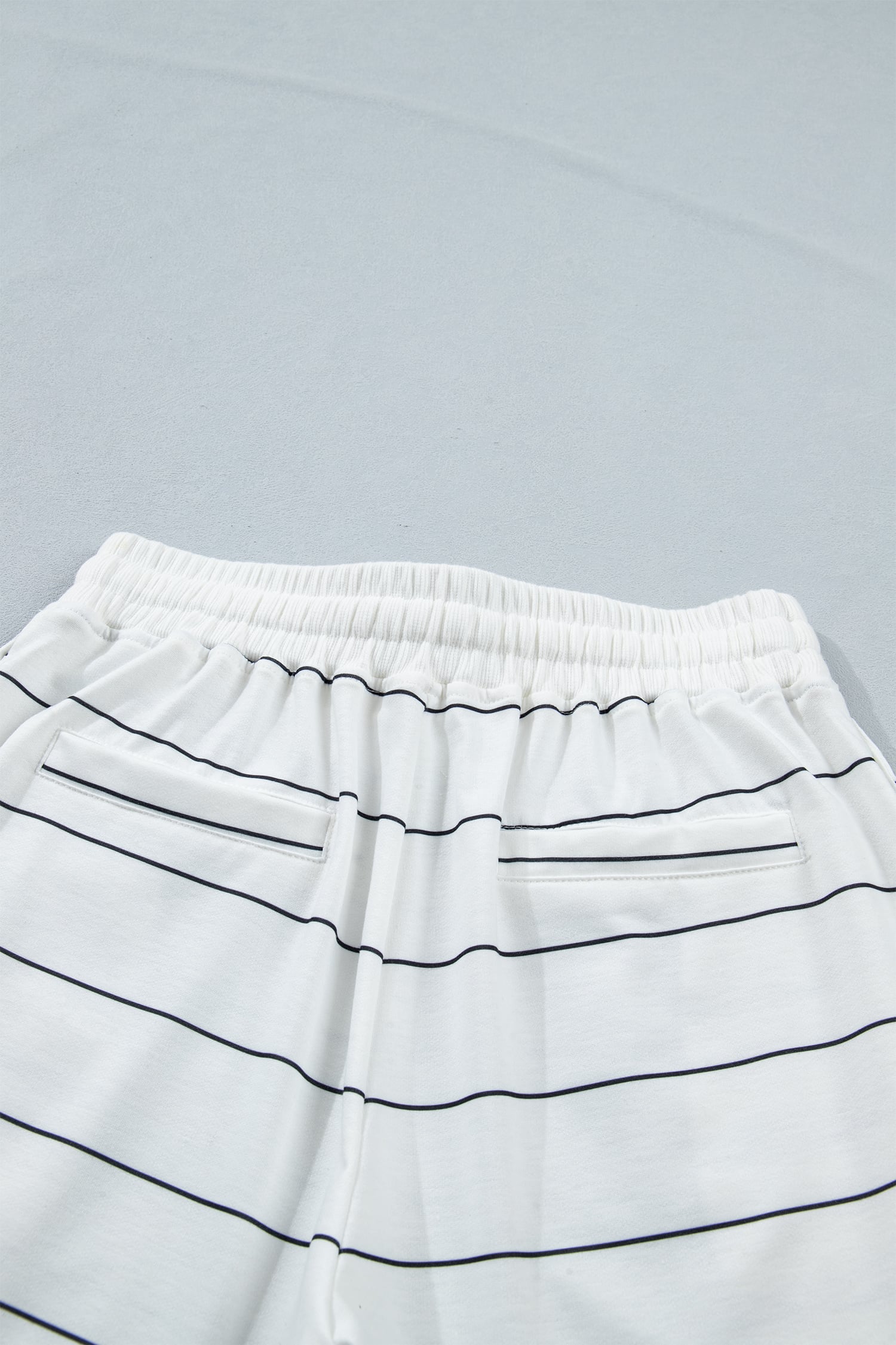 White Stripe Half Sleeve Tee Drawstring Shorts 2pcs Set