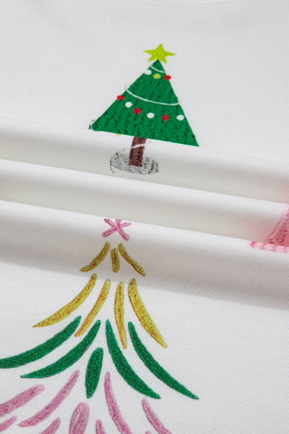White Stripe Multi Christmas Tree Long Sleeve Top and Shorts 2pcs Lounge Set