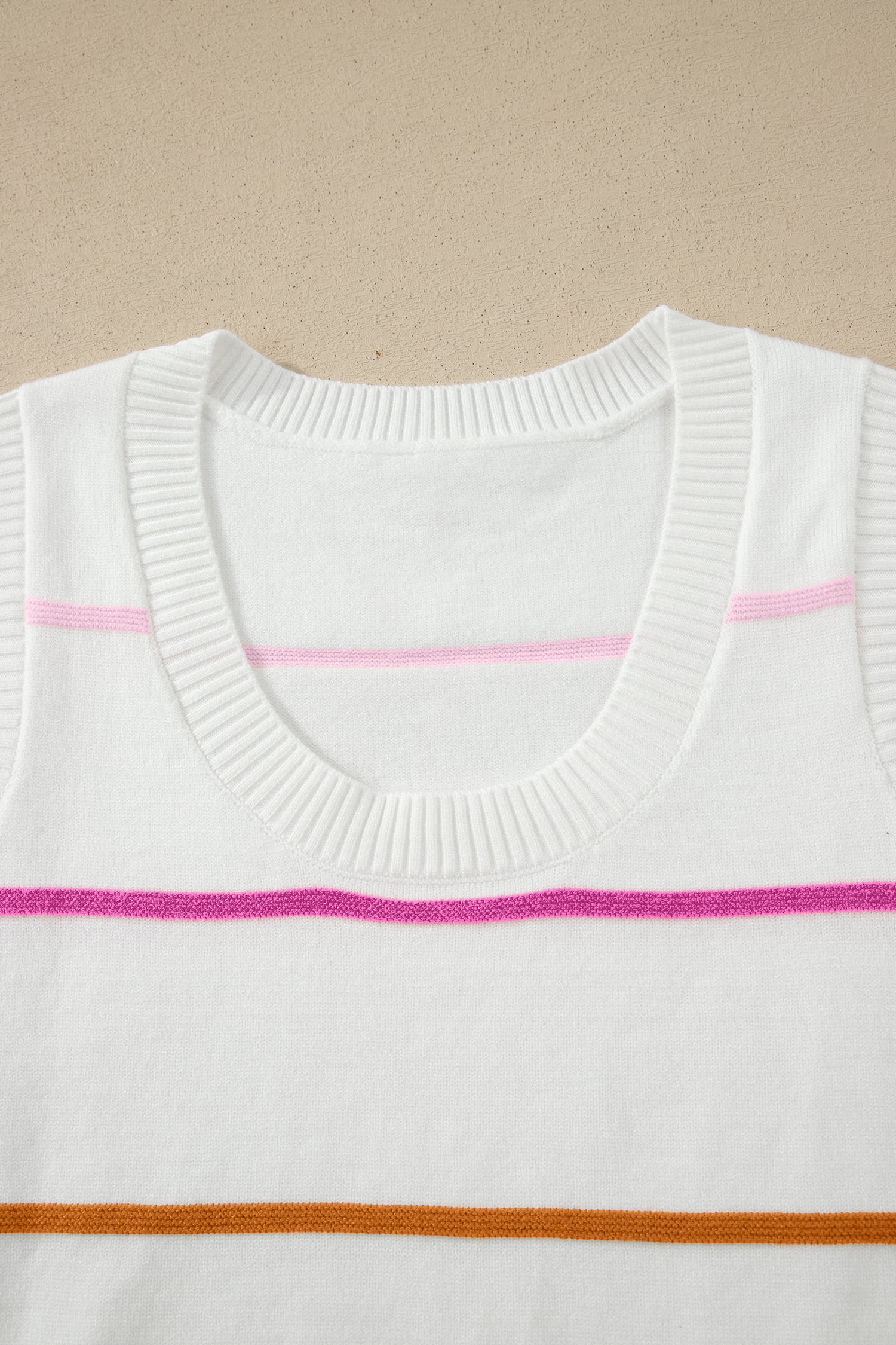 White Stripe Round Neck Knitted Sweater Tank