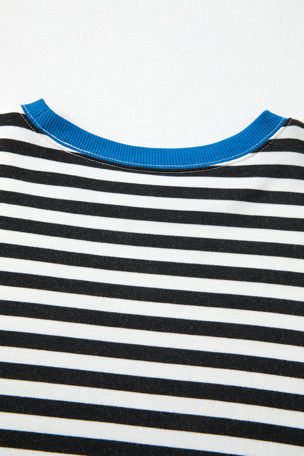 White Stripe Striped Contrast Ribbed Trim Crossed Stitch Drop Shoulder Sweatshirt