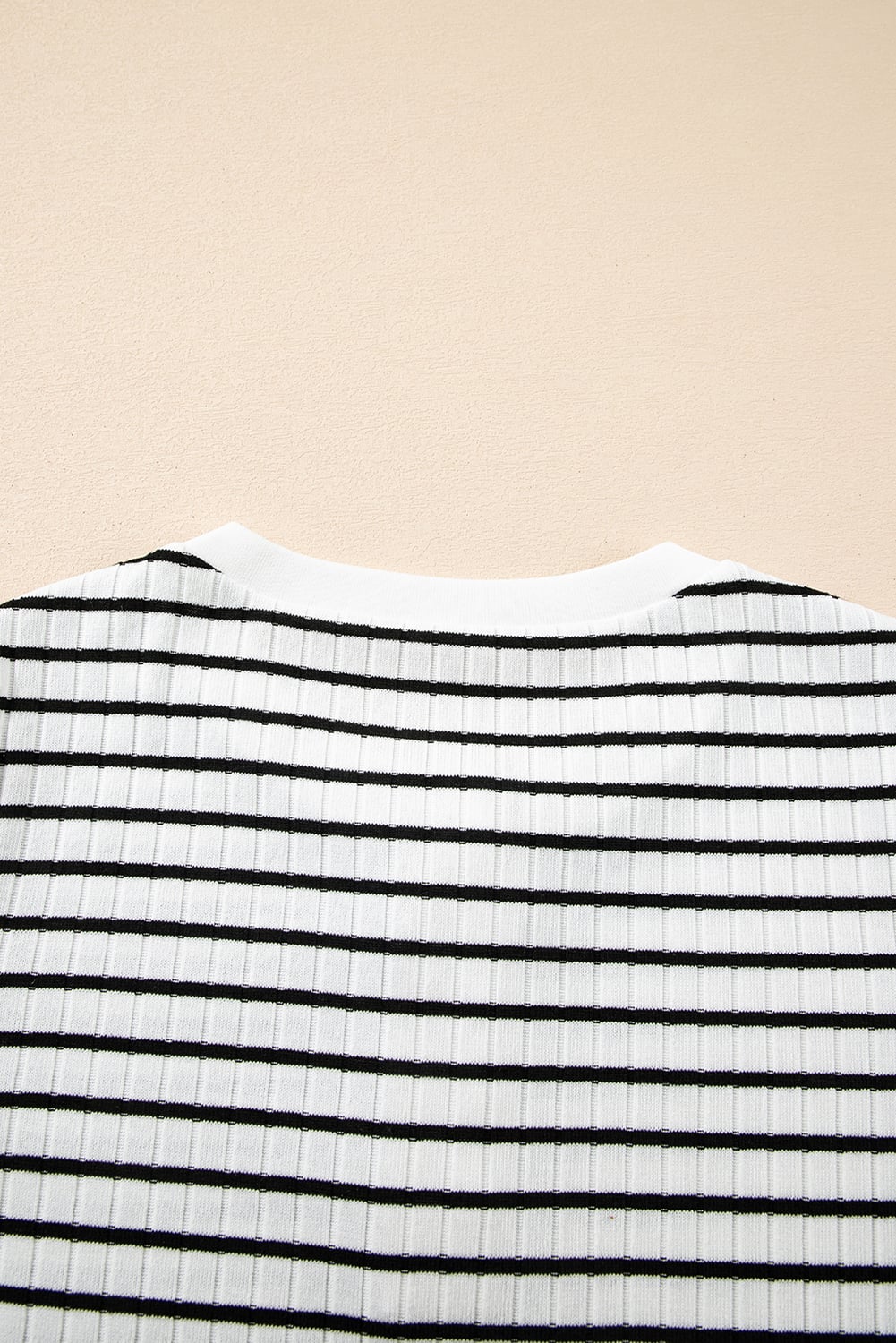 White Stripe Textured Short Sleeve Buttoned Henley Top