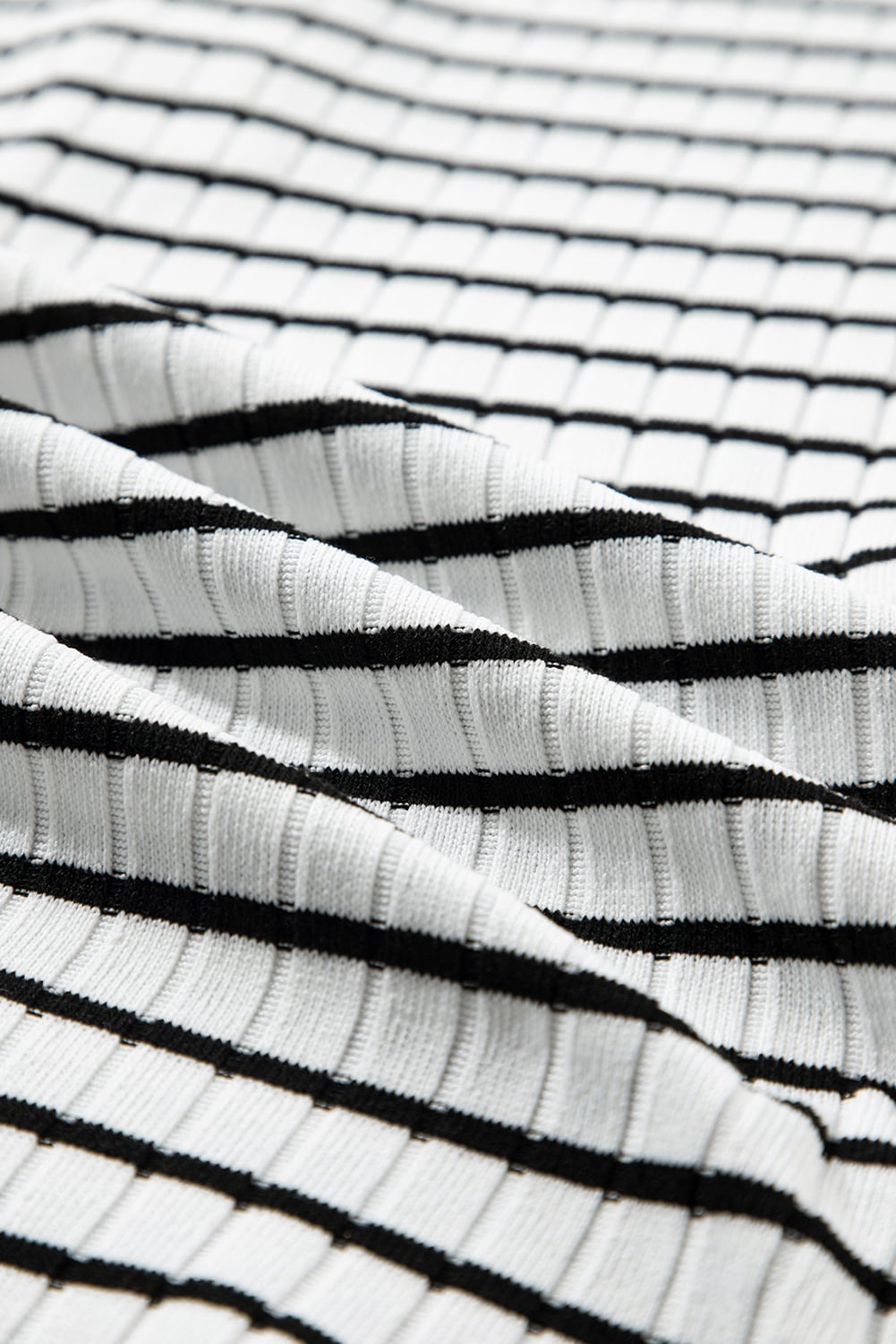 White Stripe Textured Short Sleeve Buttoned Henley Top