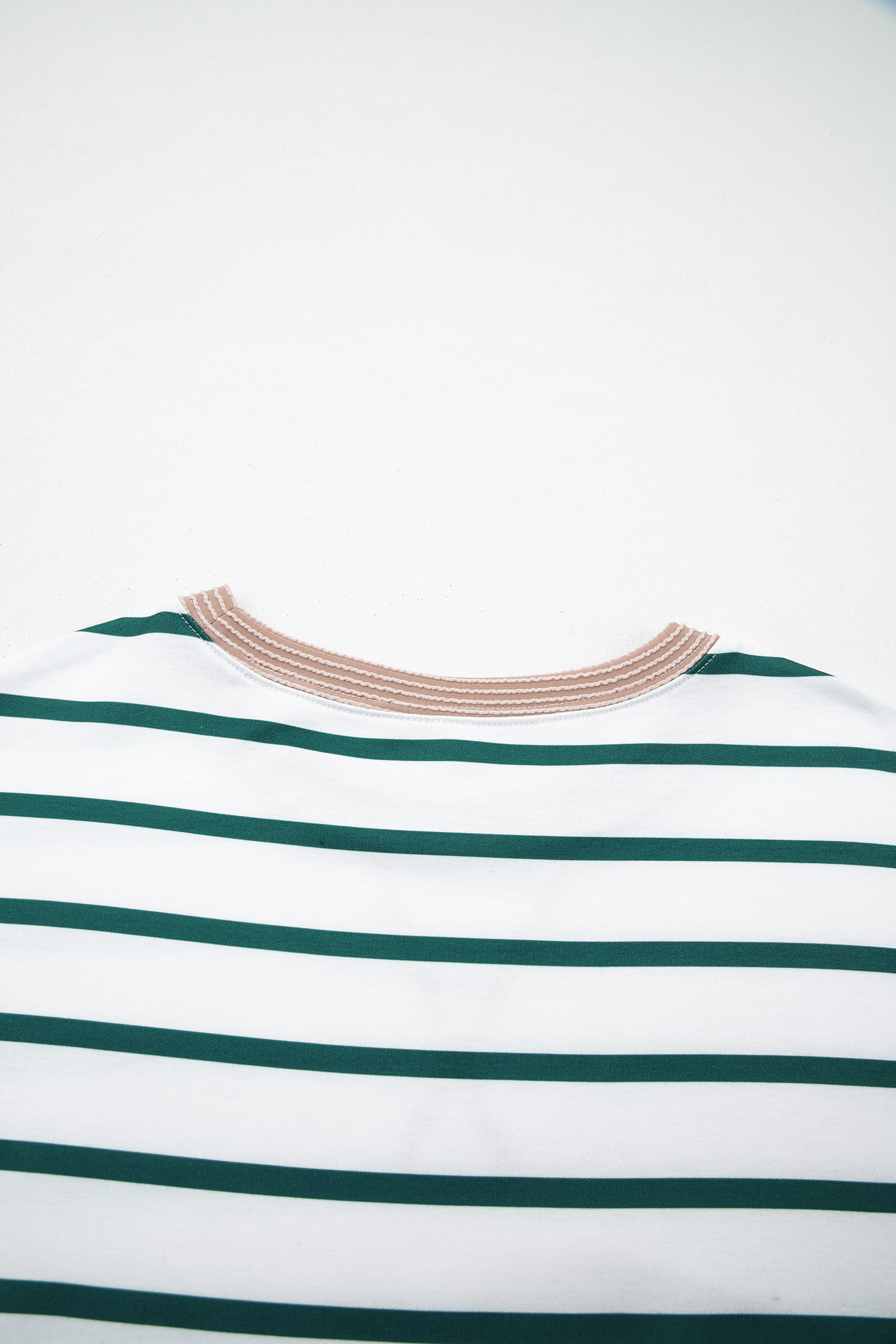 White Stripe Twisted Ribbed Patchwork Drop Shoulder Round Neck Sweatshirt