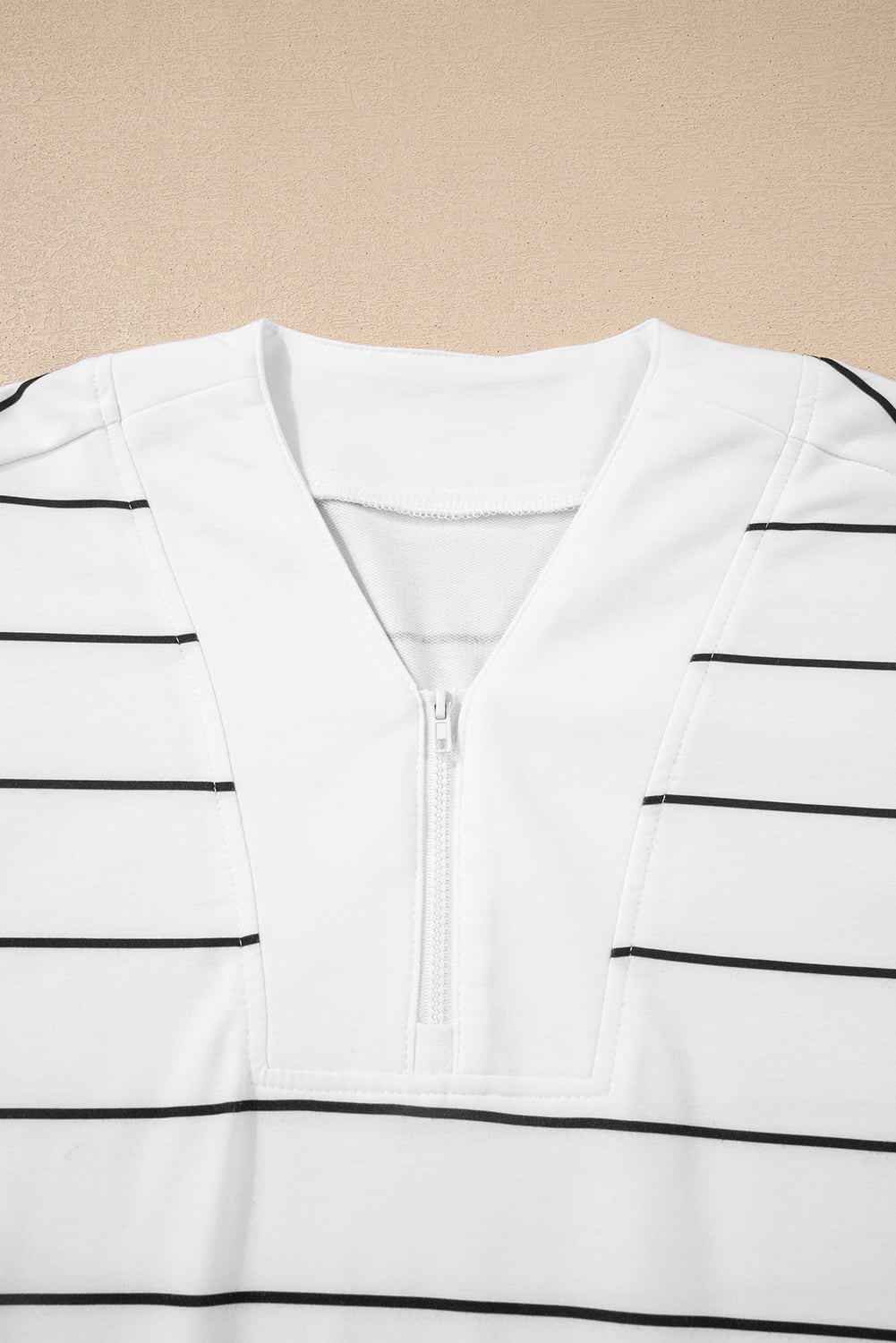 White Stripe Zip up Drop Shoulder Pullover and Short 2pcs Outfit