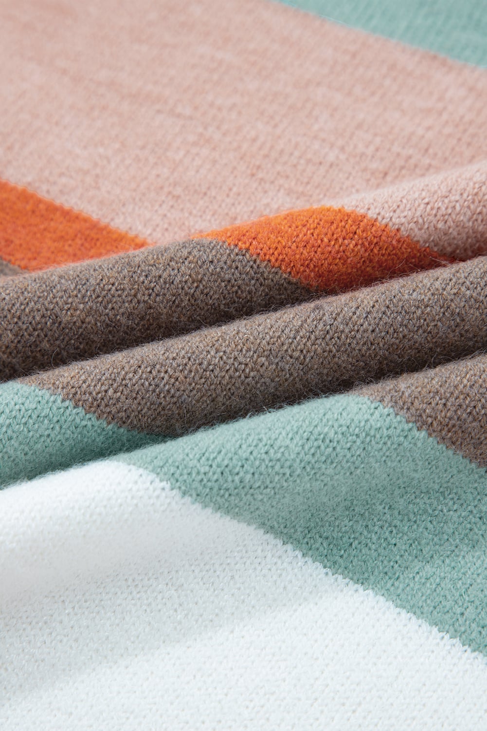 White Striped Color Block Knit Drop Shoulder Sweater