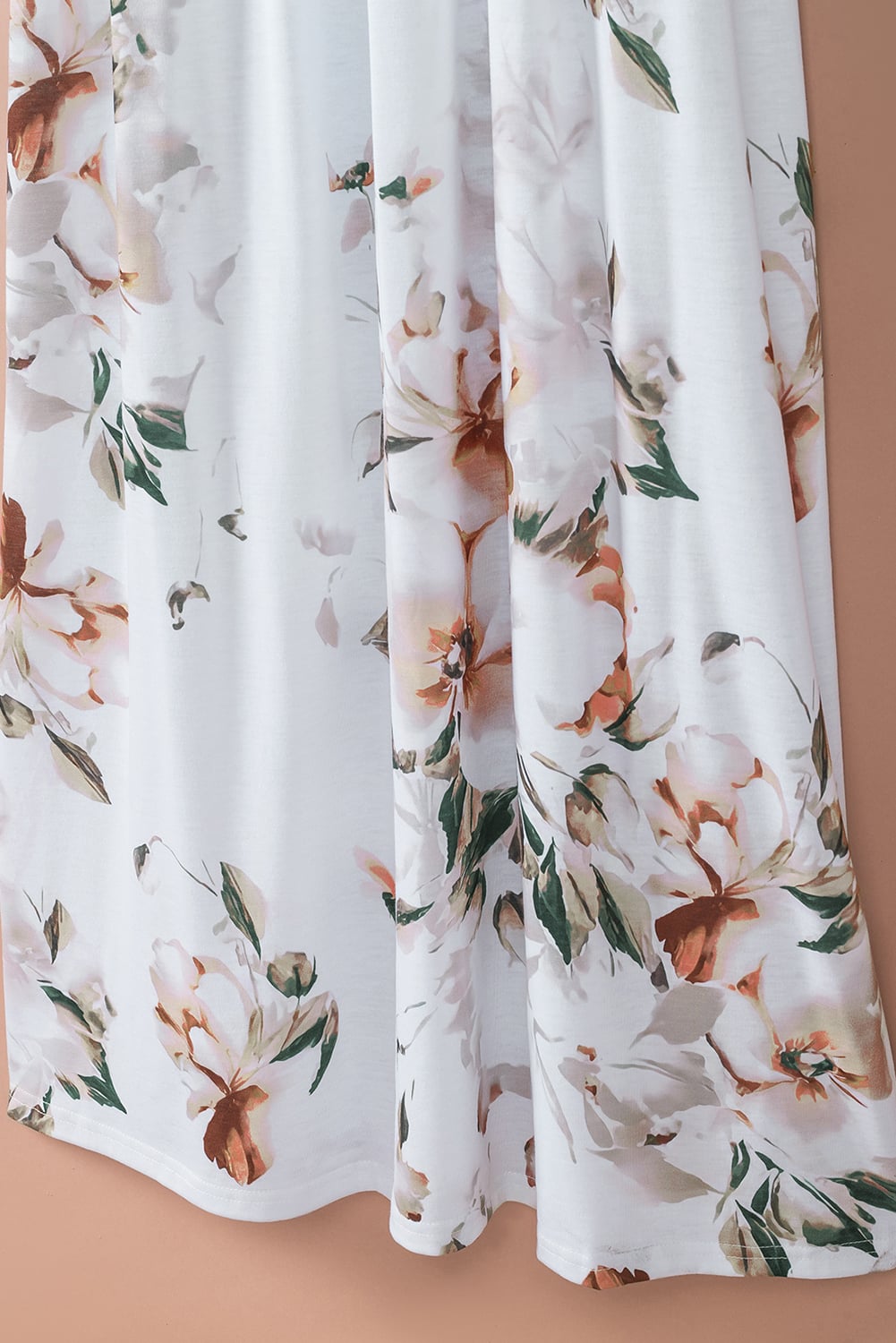 White Striped Floral Print Sleeveless Maxi Dress with Pocket