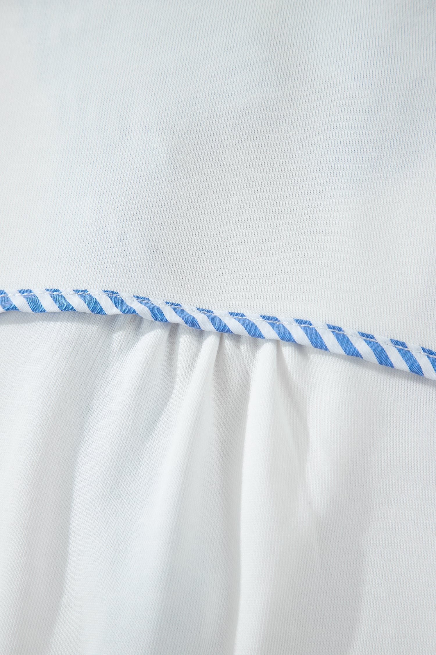 White Striped Frilled Collar Short Sleeve Blouse