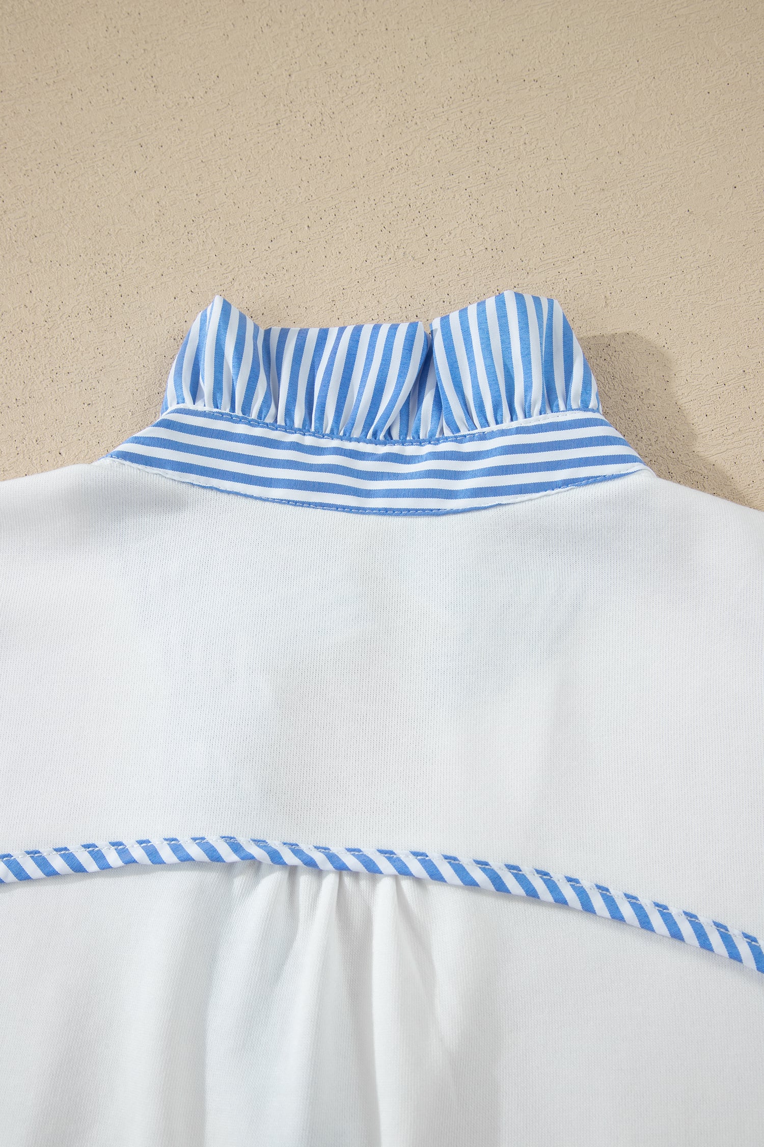 White Striped Frilled Collar Short Sleeve Blouse