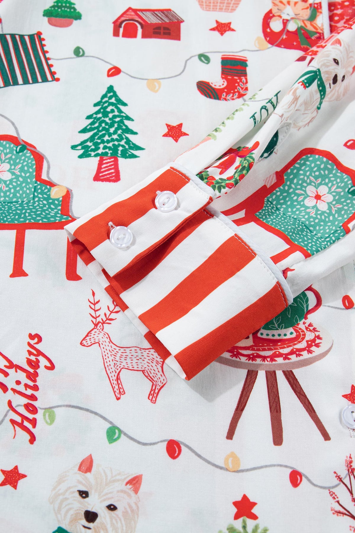 White Striped Holiday Long Sleeve Two Piece Shift Home Wear Lounge Set