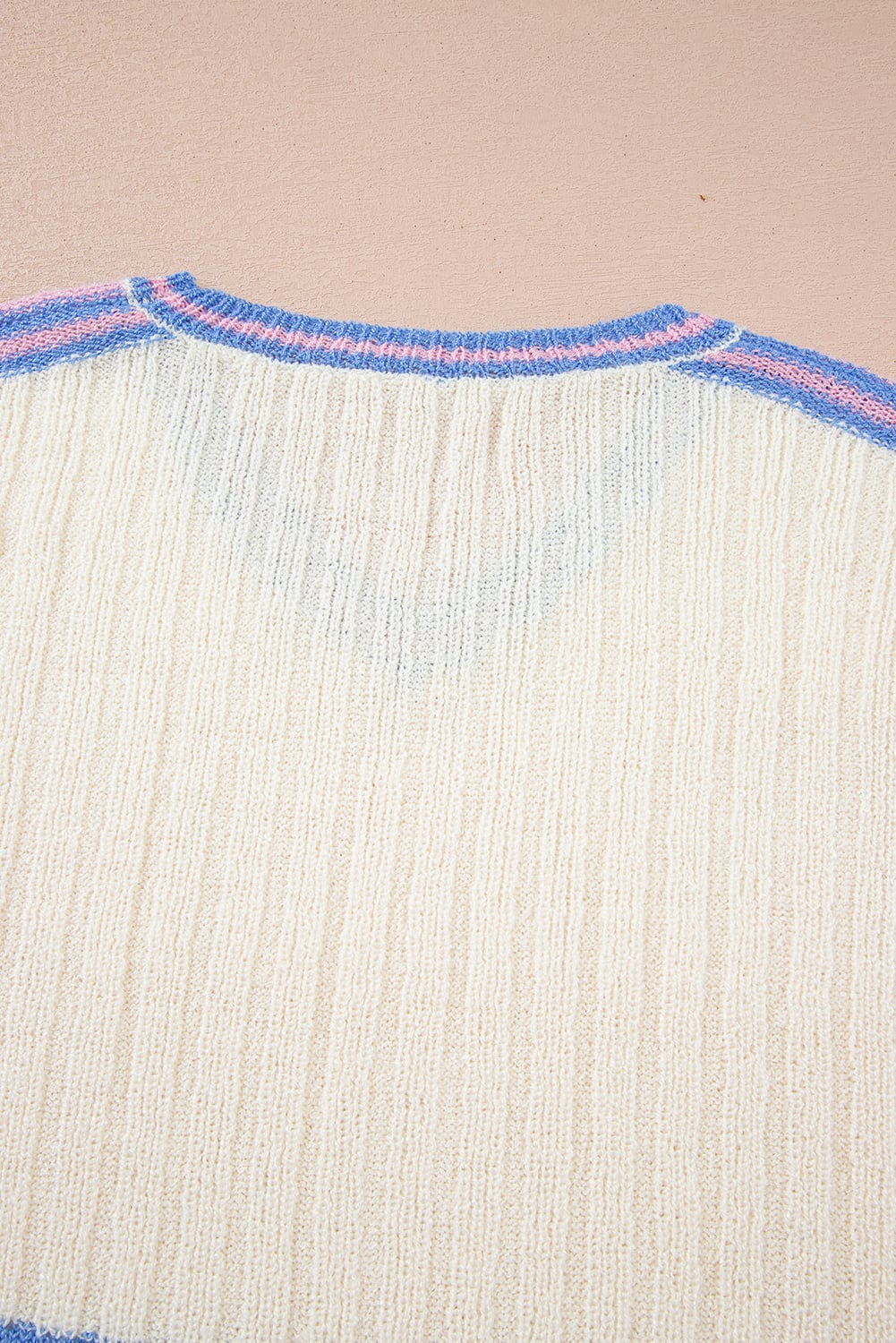 White Striped V Neck Dolman Sleeve Rib Knit Oversized Sweater with Slits