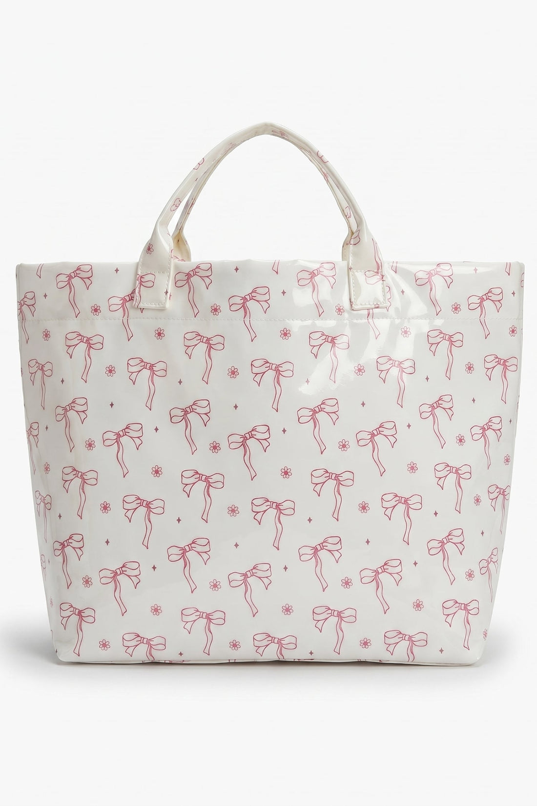 White Sweet Bow Flower Printed Sleek Vilnyl Tote Bag