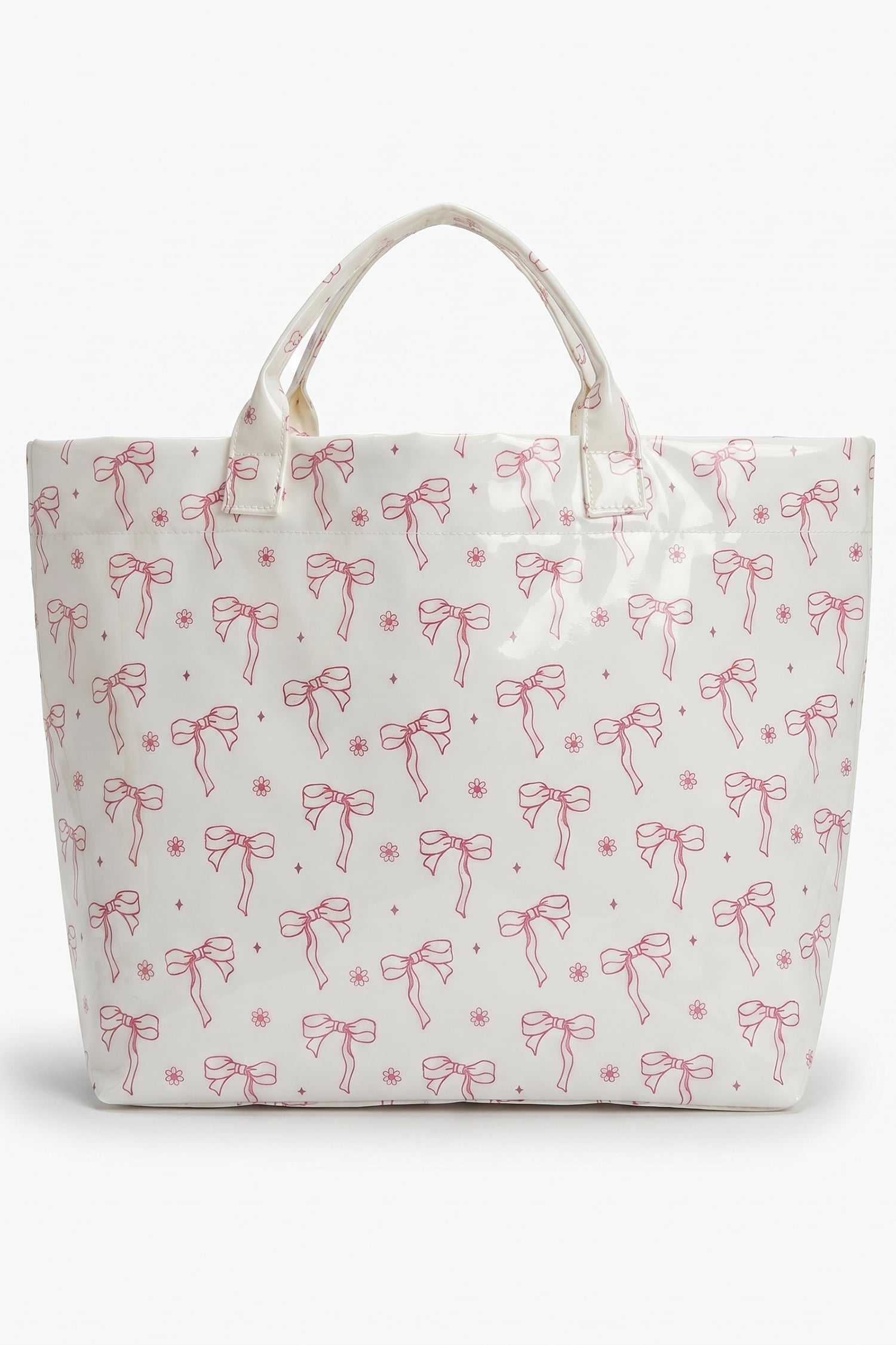 White Sweet Bow Flower Printed Sleek Vilnyl Tote Bag