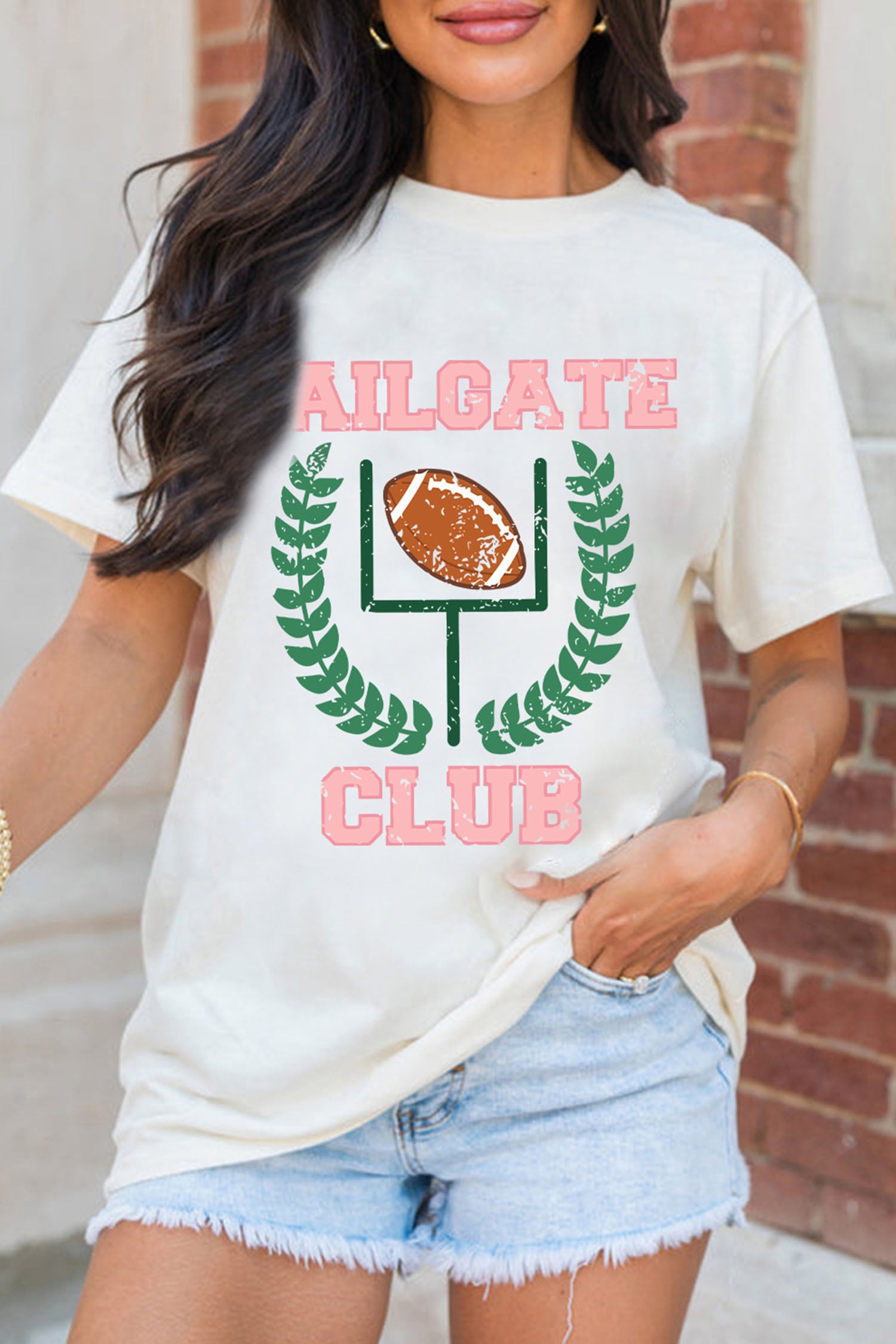 White TAILGATE CLUB Casual Round Neck Game Day T Shirt