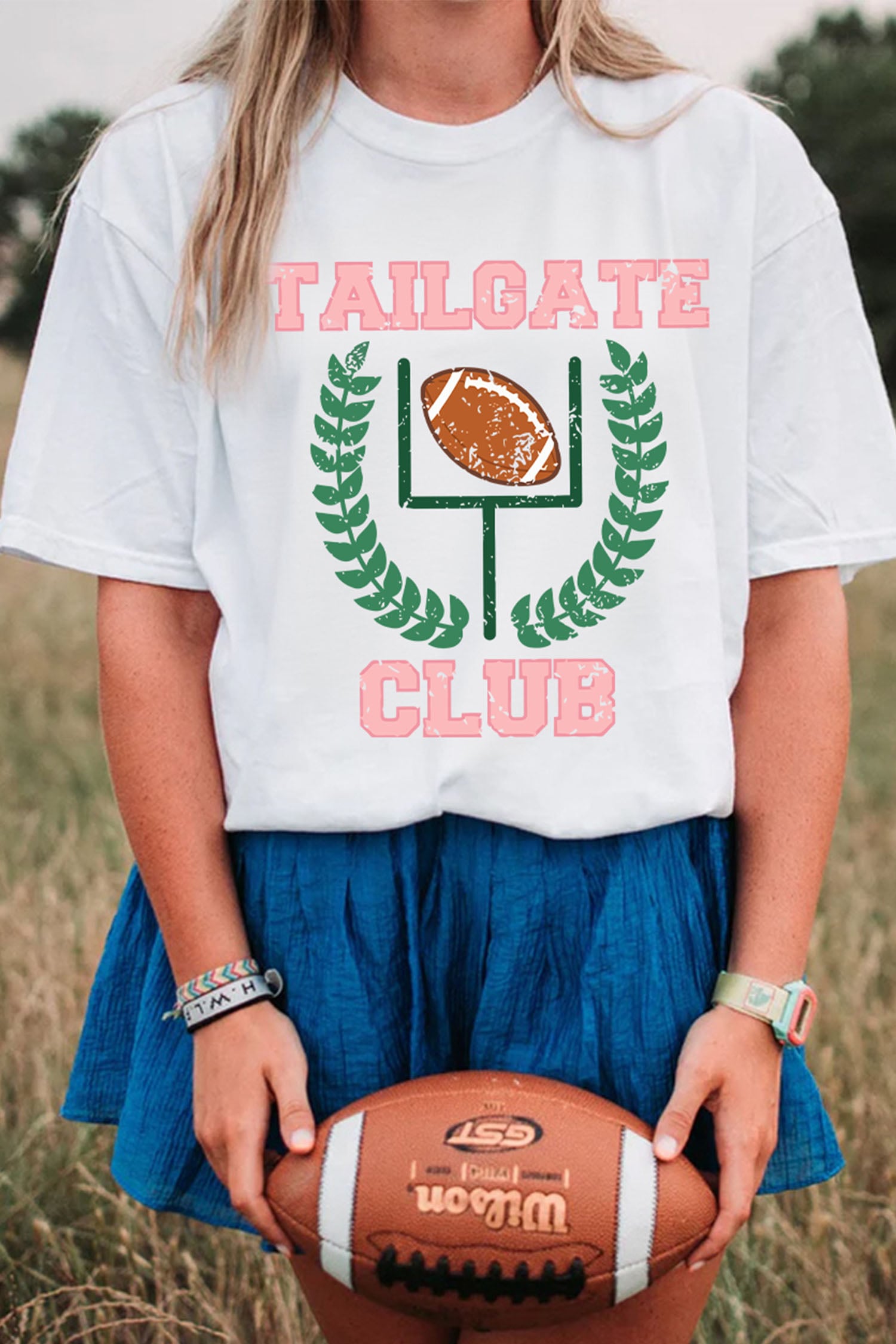 White TAILGATE CLUB Casual Round Neck Game Day T Shirt