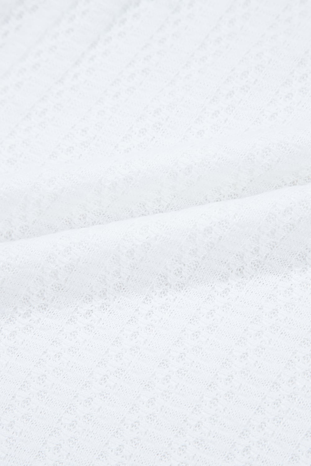 White Textured Hollow Grommet Placket Split Neck Short Sleeve Top