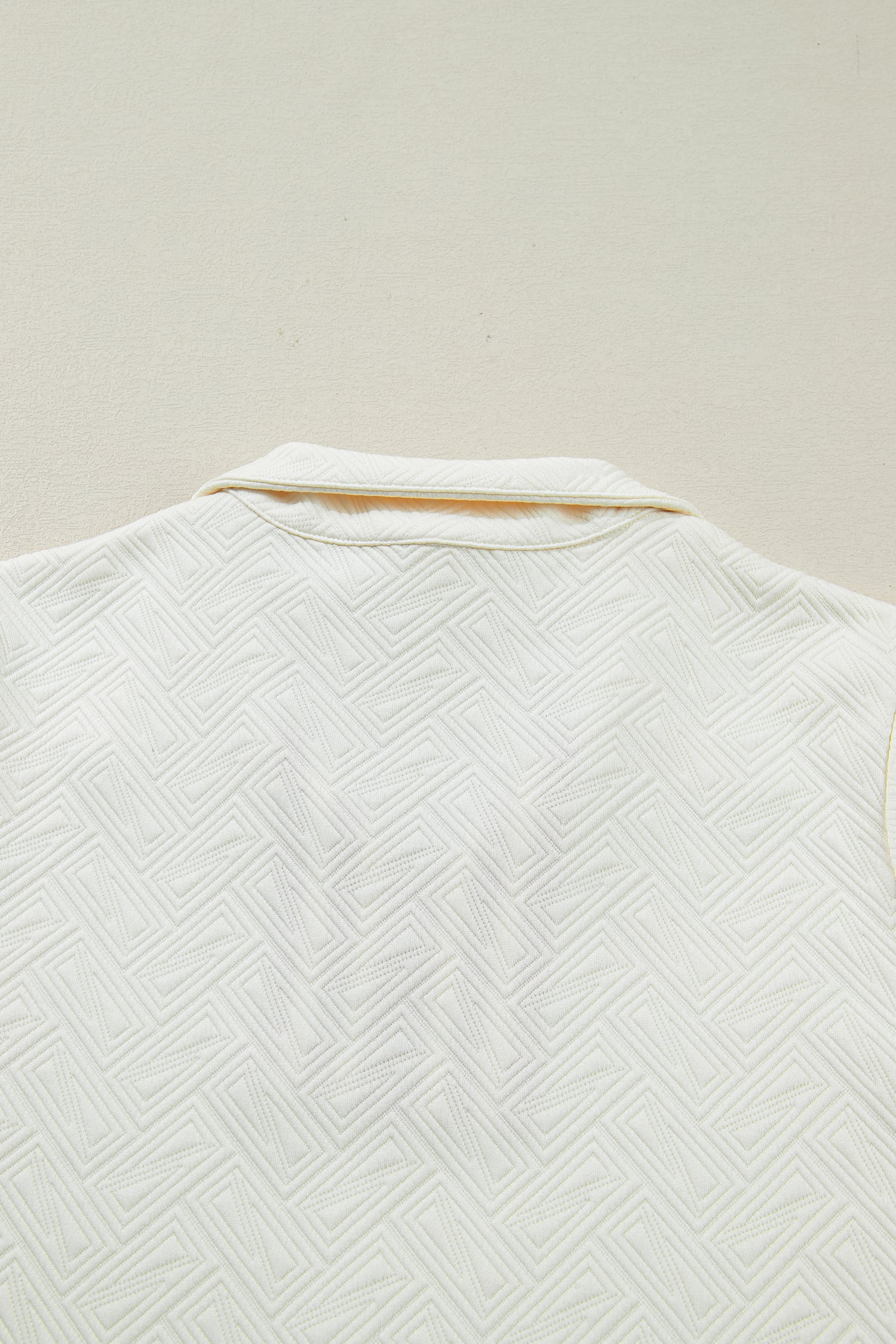 White Textured Knit Contrast Striped Accent Zipped Collar Pullover Top