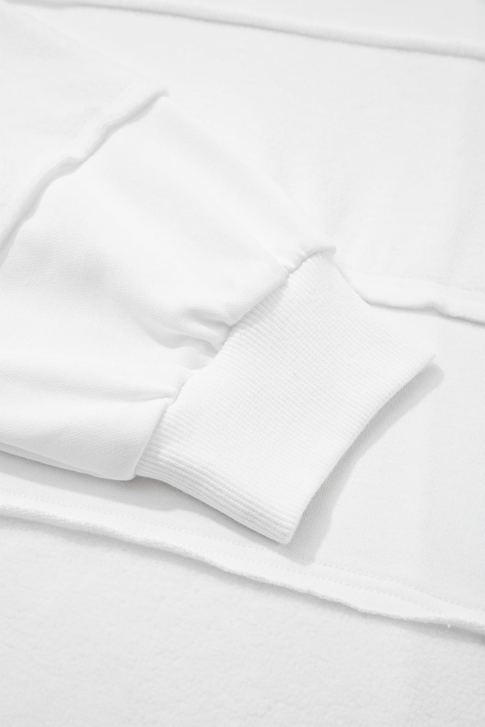 White Textured Raw Seam Plus Size Pullover Top and Drawstring Pants Set
