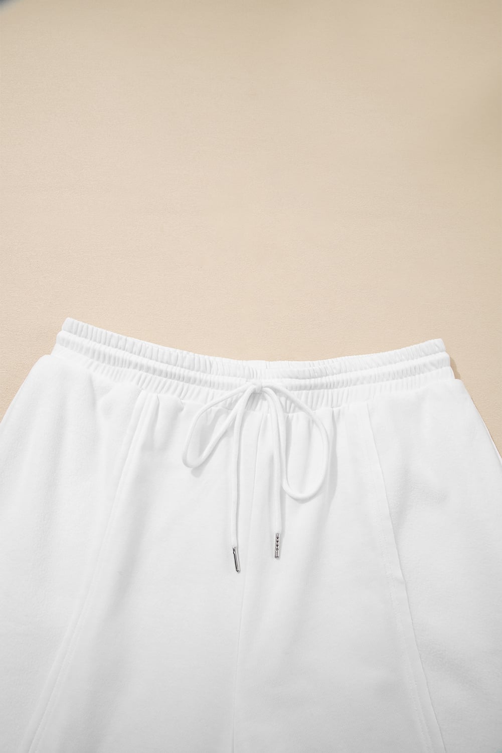 White Textured Raw Seam Plus Size Pullover Top and Drawstring Pants Set