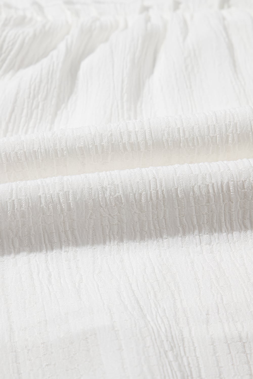 White Textured Ruffled Trim V Neck Flutter Flowy Top