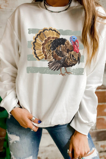 White Thanksgiving Turkey Crewneck Pullover Sweatshirt