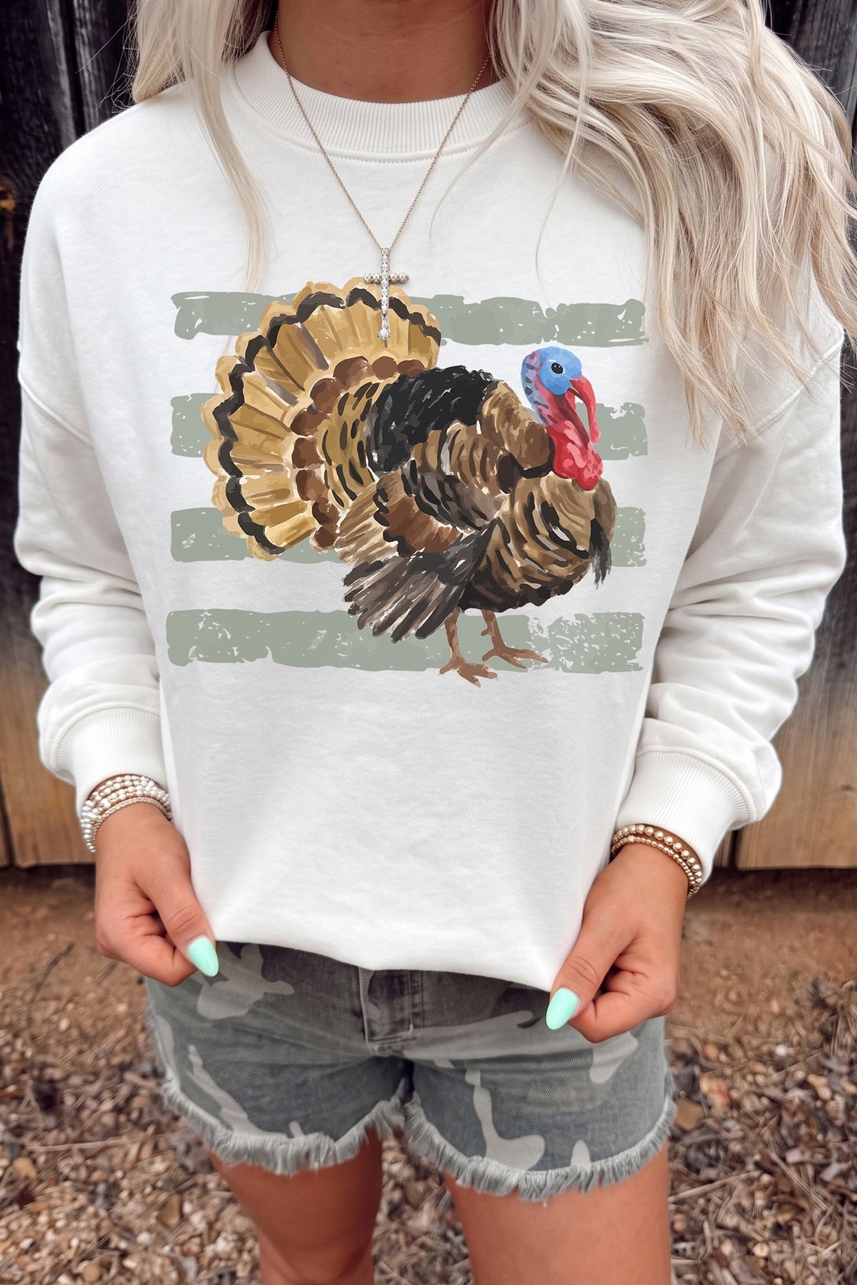 White Thanksgiving Turkey Crewneck Pullover Sweatshirt