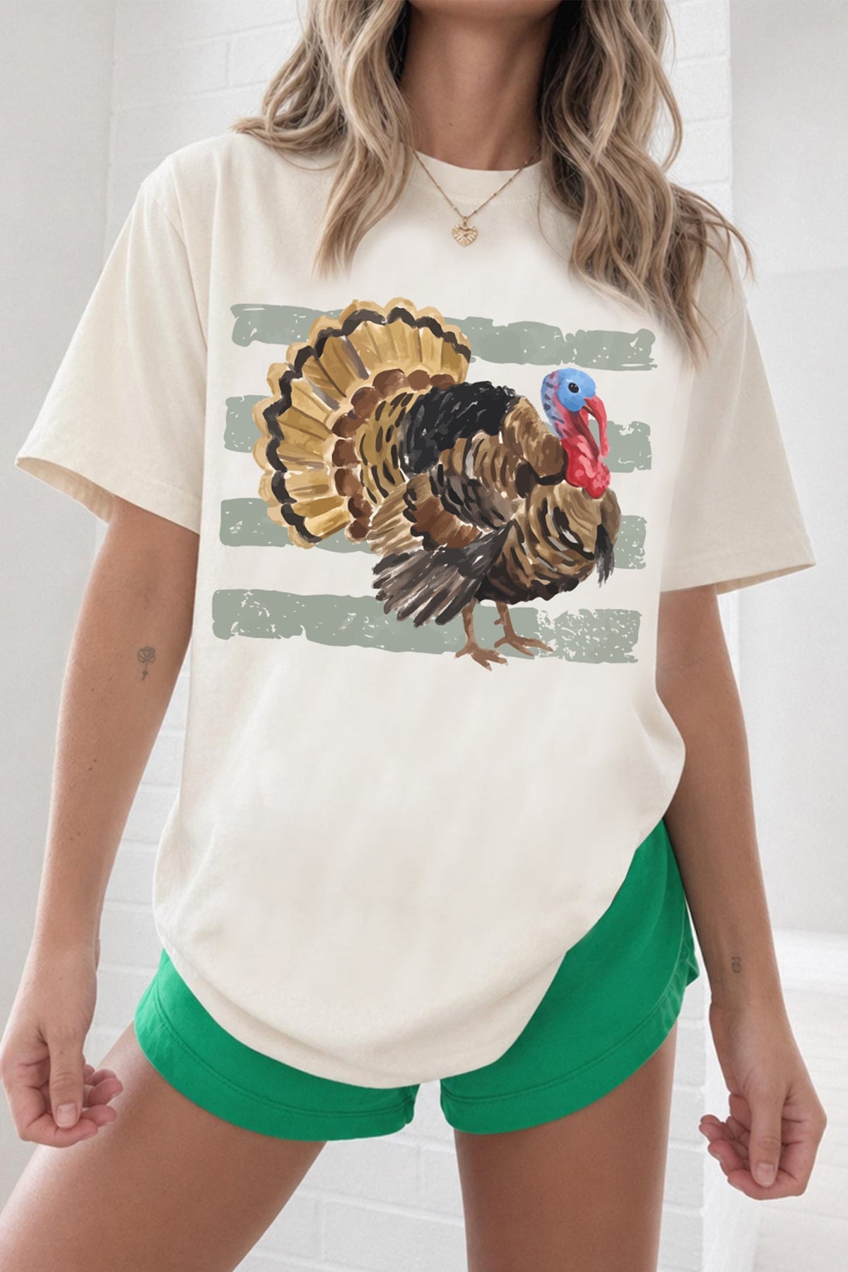 White Thanksgiving Turkey Print Short Sleeve T-Shirt