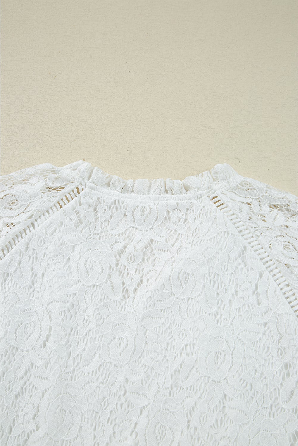 White Tie V Neck Lace Ruffle Detail Long Sleeve Blouse