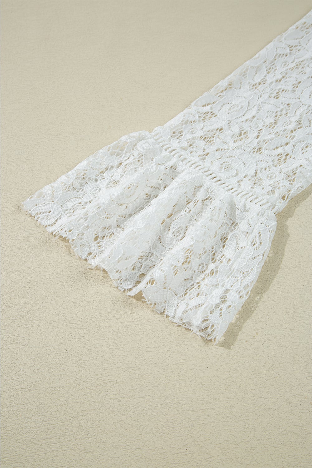 White Tie V Neck Lace Ruffle Detail Long Sleeve Blouse