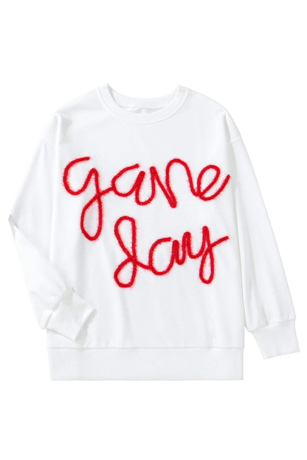 White Tinsel Game Day Drop Shoulder Graphic Sweatshirt