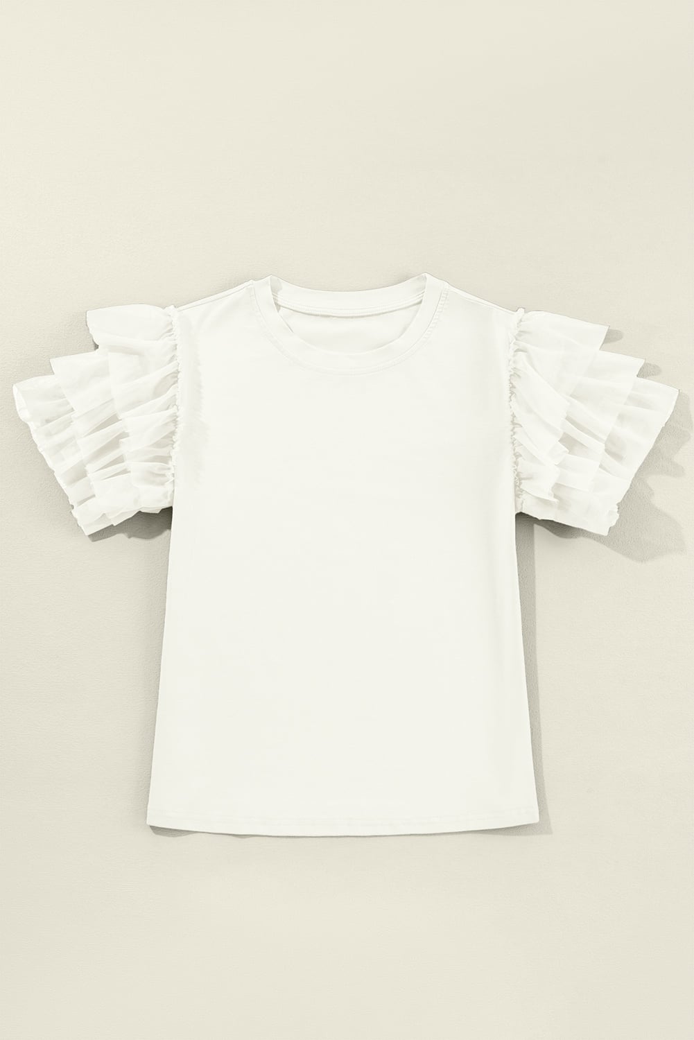 White Tulle Ruffle Sleeve Blouse