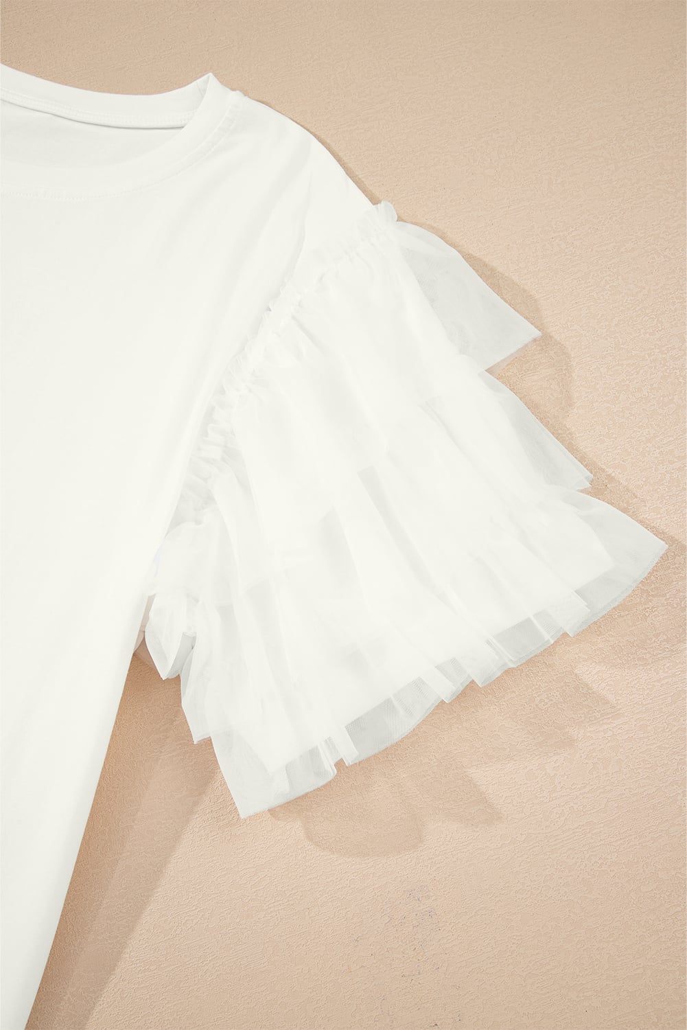 White Tulle Ruffle Sleeve Blouse