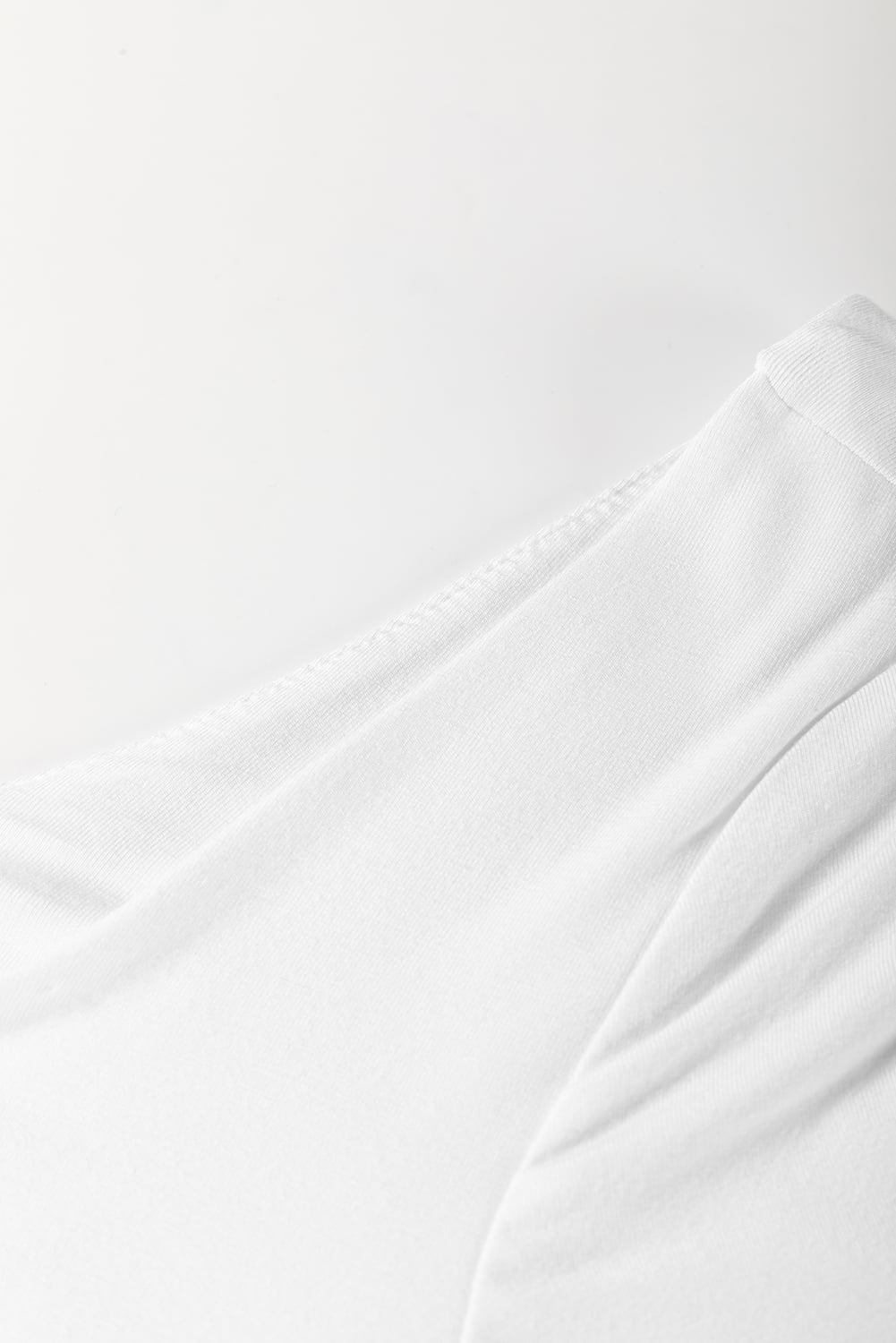 White U Neck Long Sleeve Bubble Hem Top