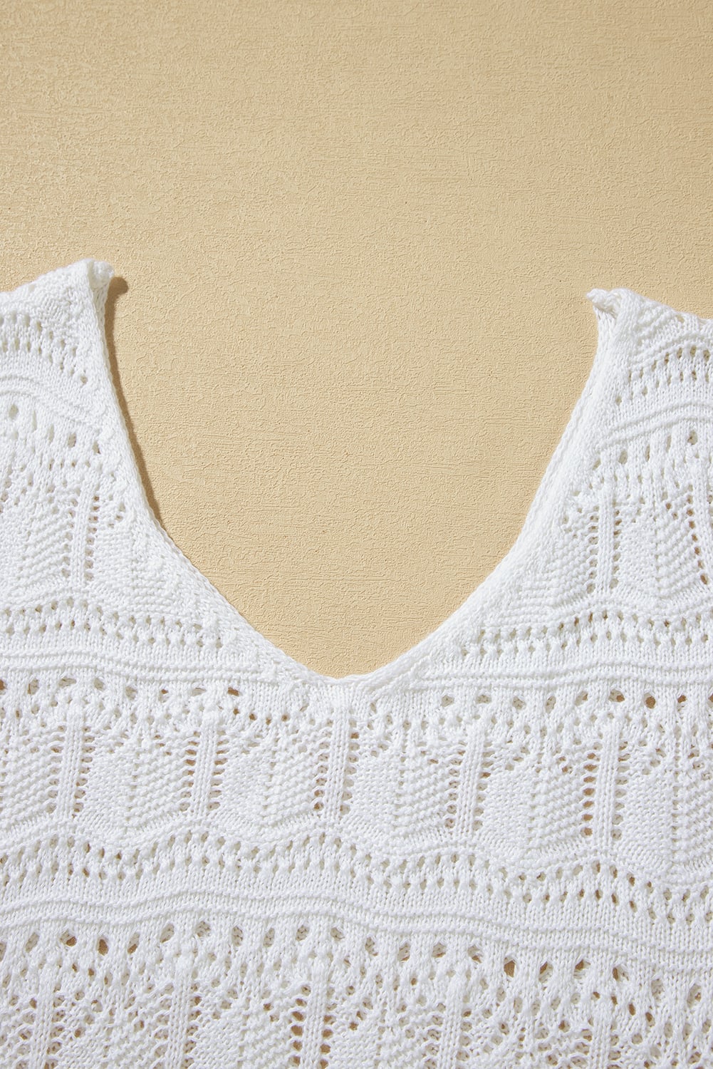White V Neck Textured Hollow-out Sweater Vest
