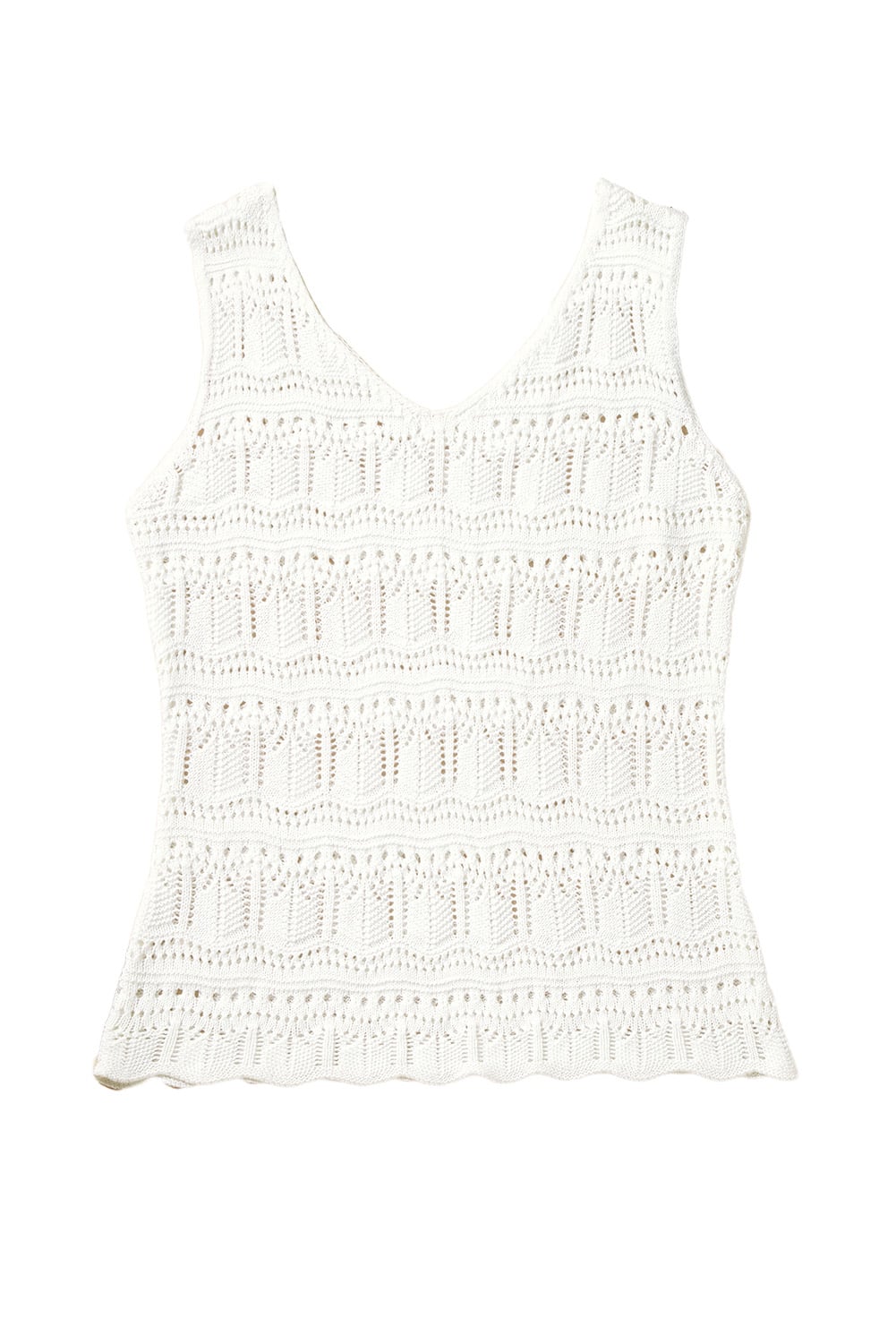 White V Neck Textured Hollow-out Sweater Vest