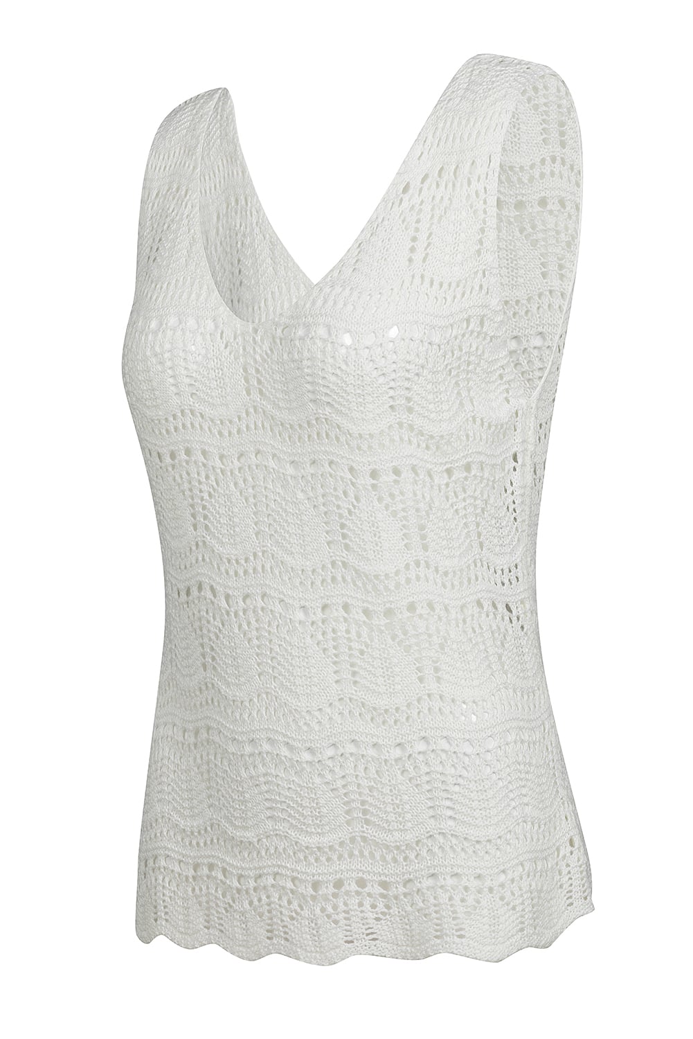 White V Neck Textured Hollow-out Sweater Vest