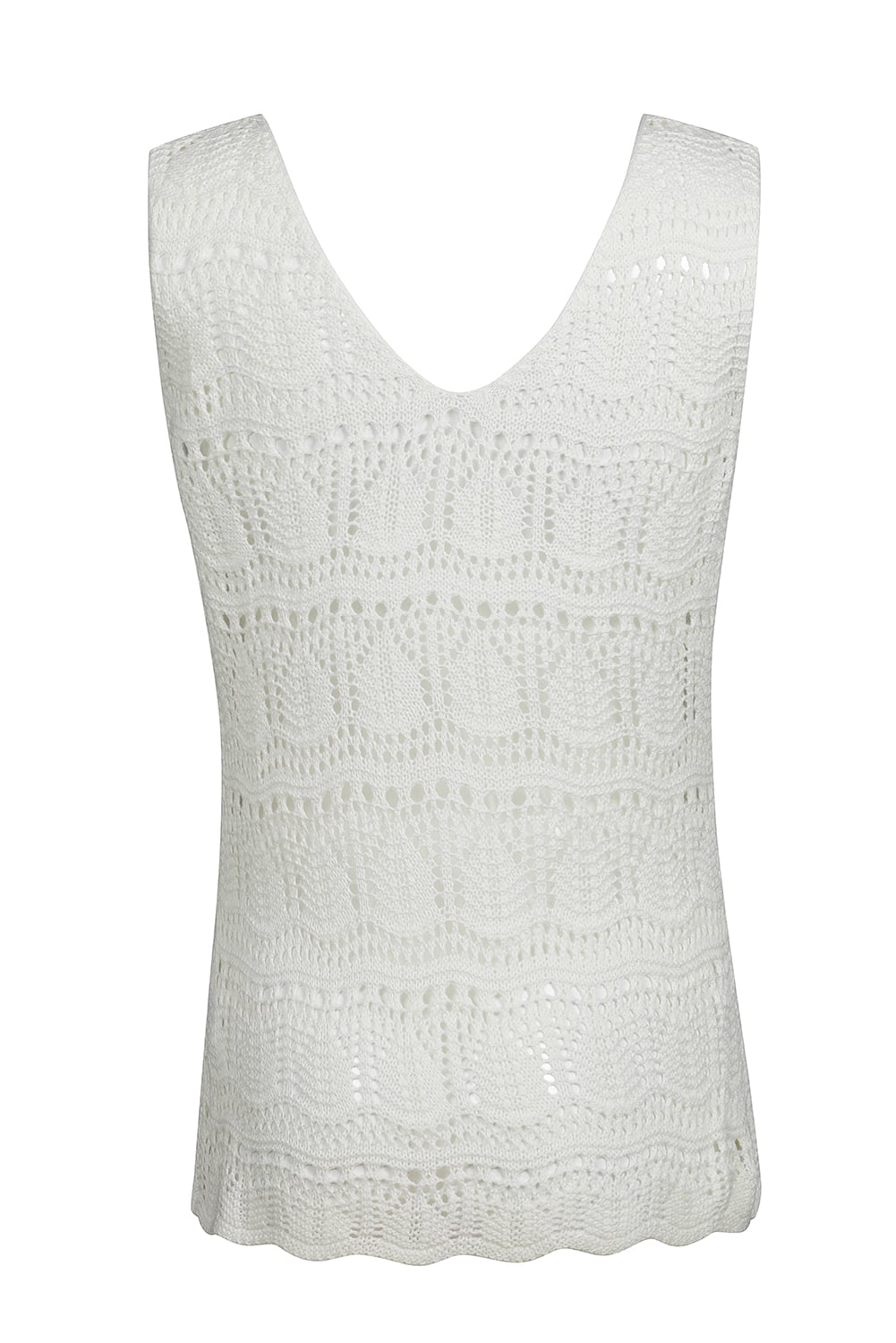 White V Neck Textured Hollow-out Sweater Vest