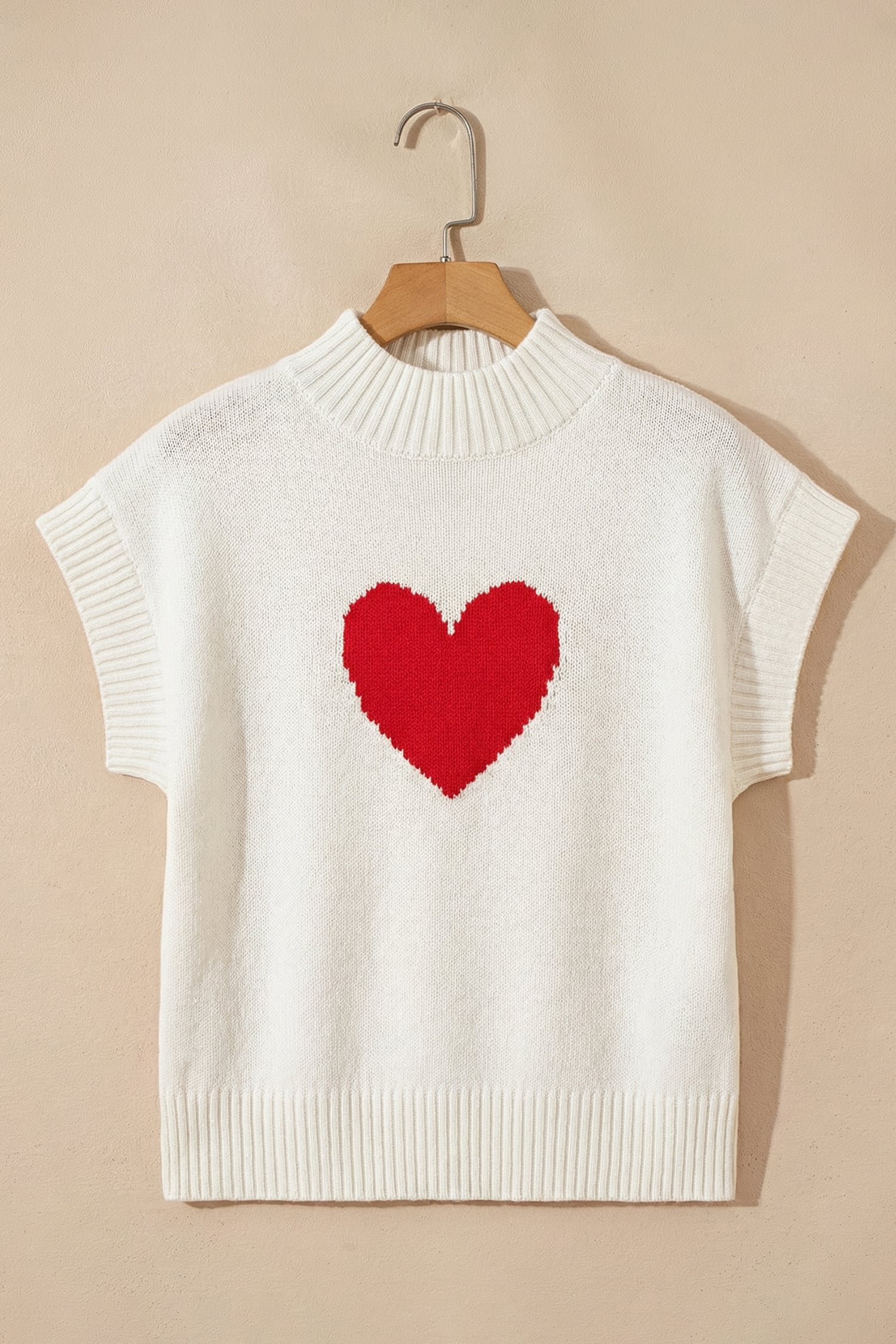 White Valentine Heart Graphic Cropped Short Sleeve Sweater