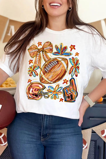 White Vibrant Football Graphic Game Day Cheerful T Shirt
