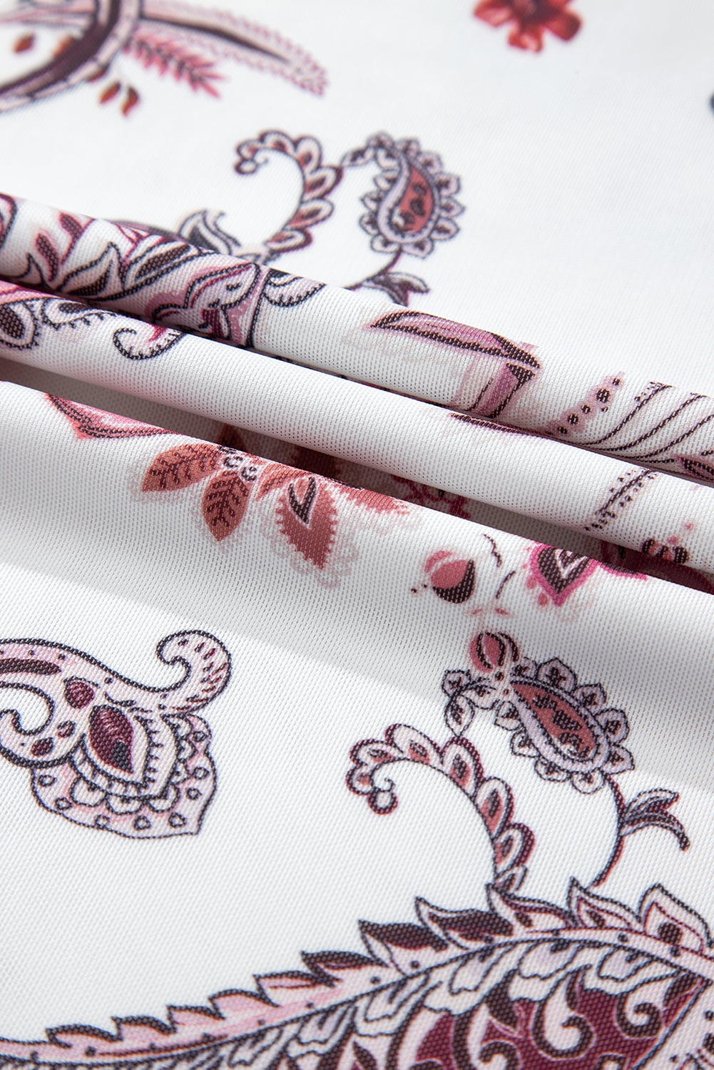 White Vintage Paisley Mock Neck T Shirt