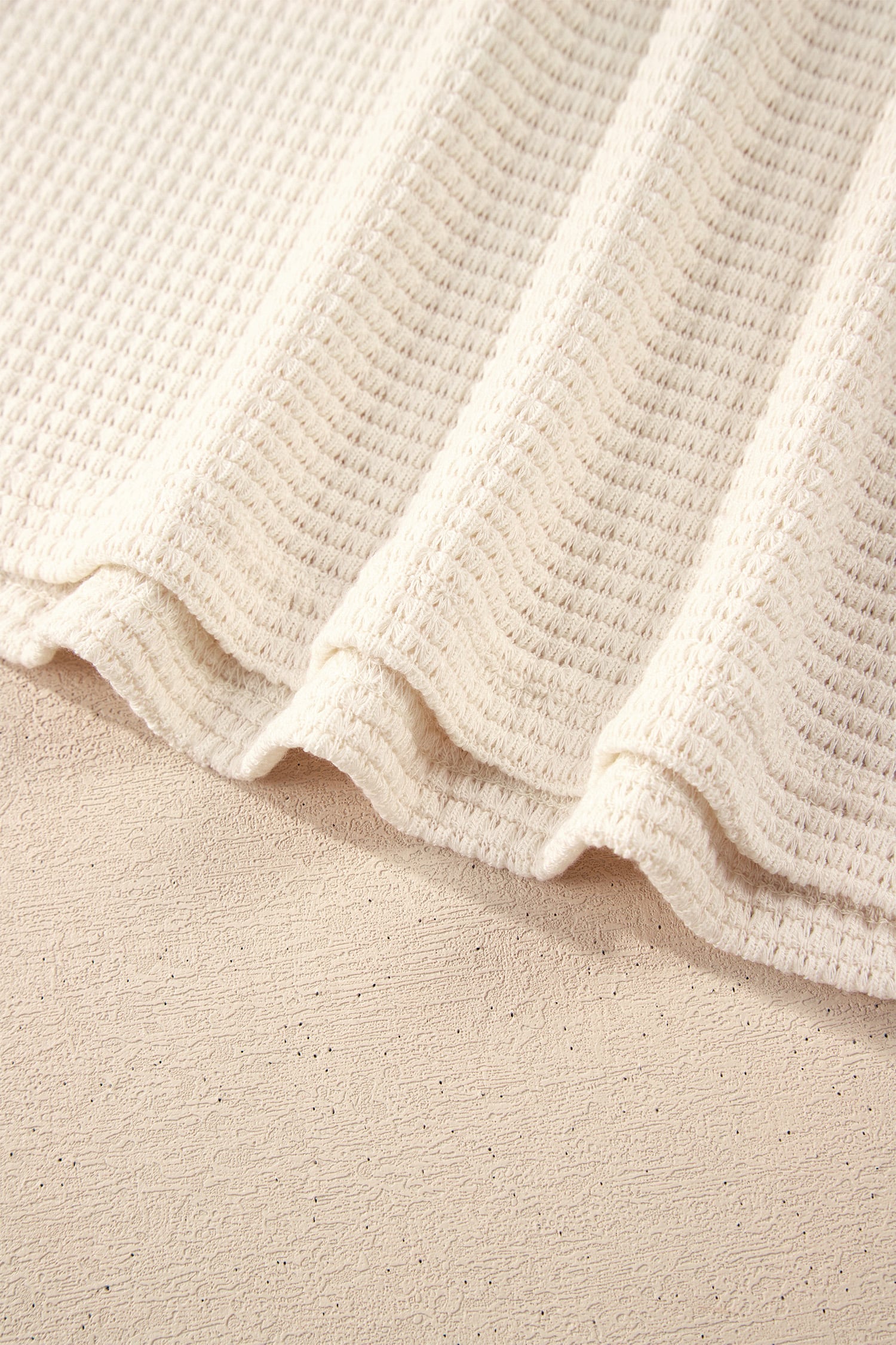 White Waffle Contrast Half Buttoned Hooded Pullover Top