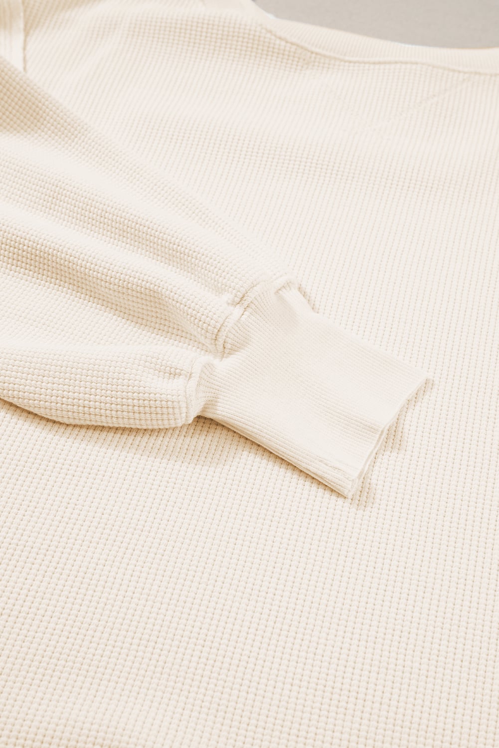 White Waffle knit Bishop Sleeve Split Oversized Top