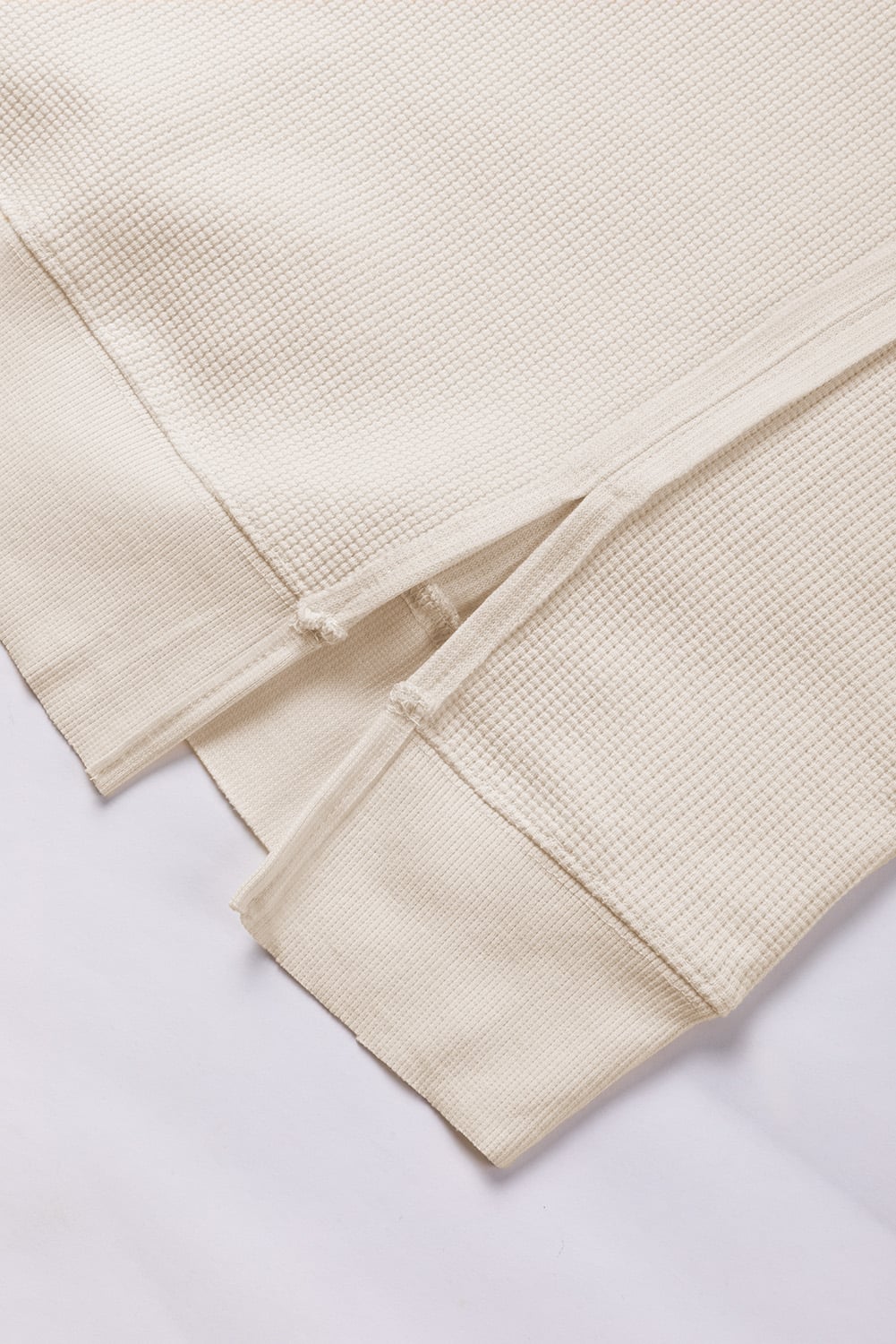 White Waffle knit Bishop Sleeve Split Oversized Top