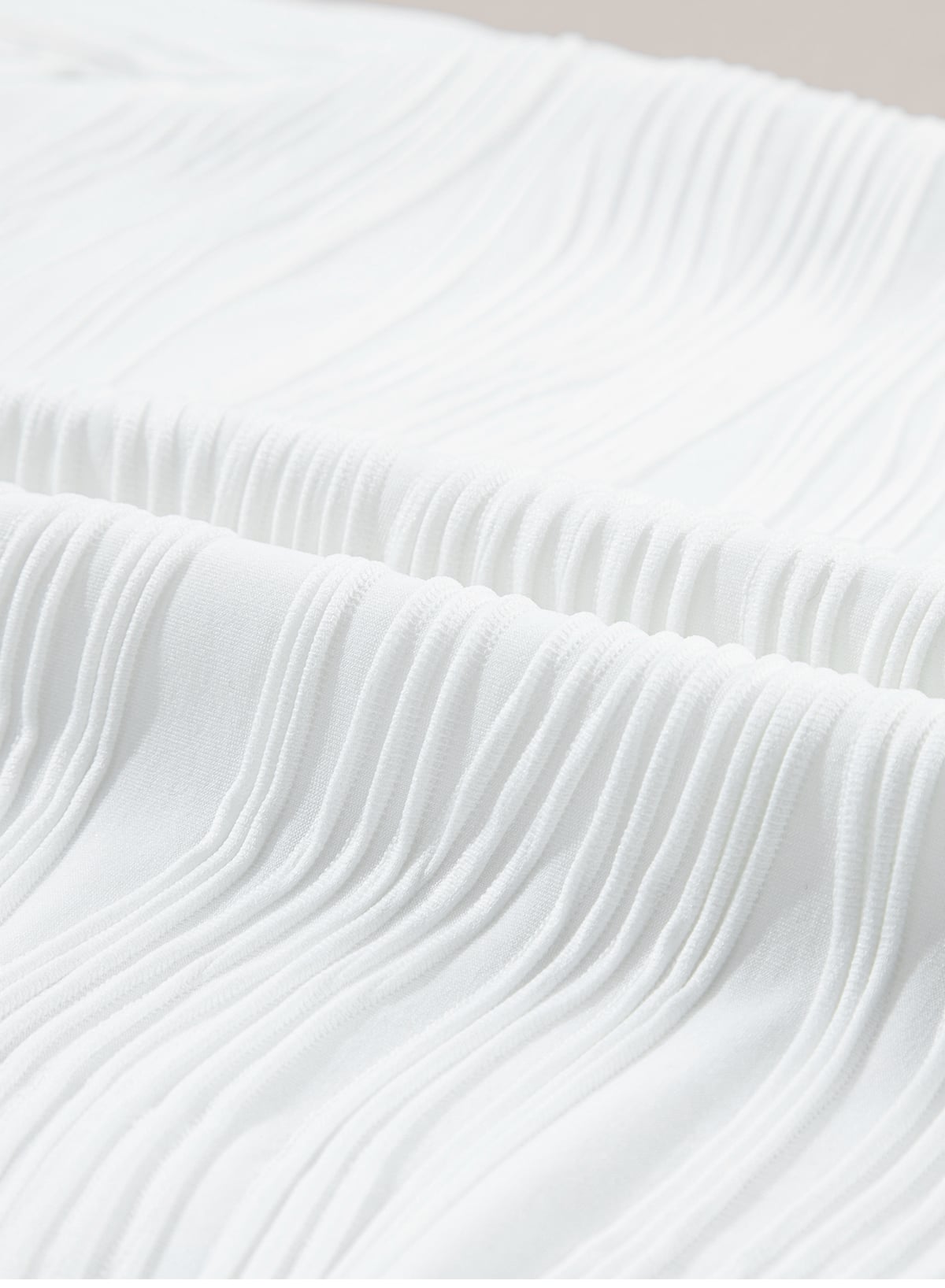White Wavy Textured Mock Neck Cap Sleeve Top