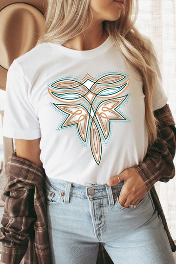White Western Stitch Pattern Printed Cotton Blend Tee