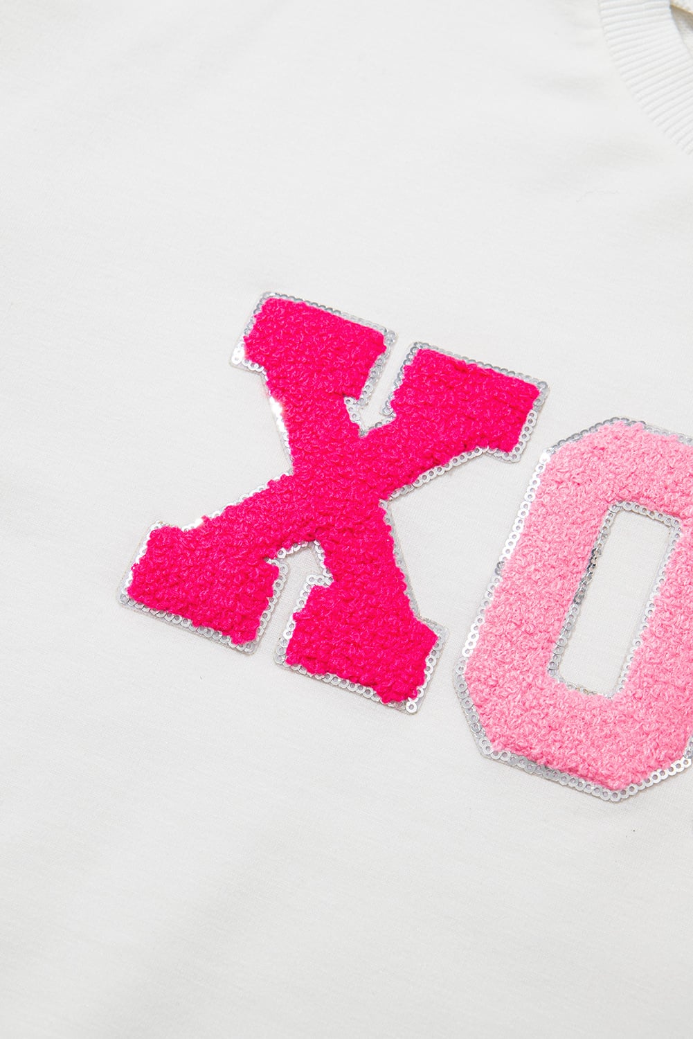 White XOXO Chenille Letter Graphic Valentine Pullover Sweatshirt